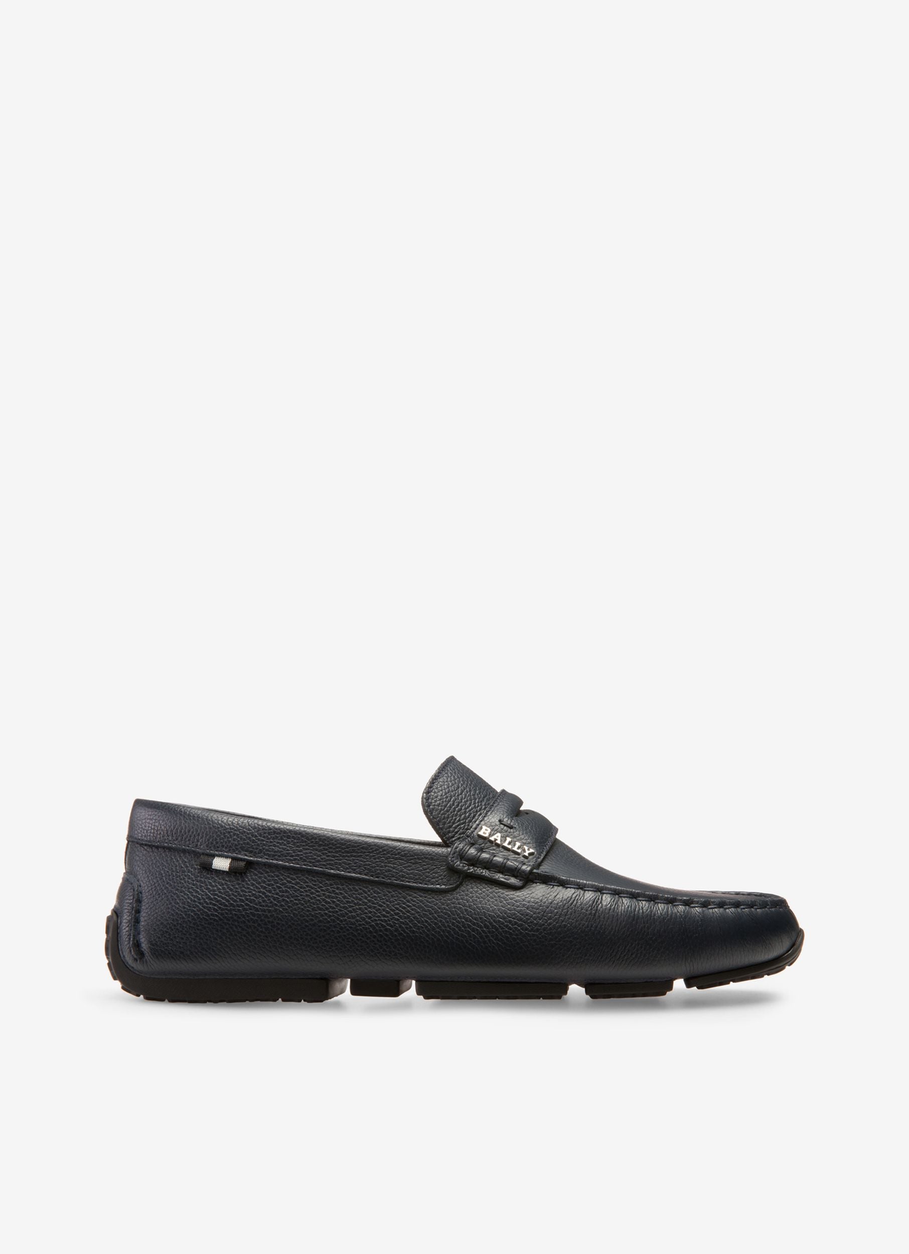 Pilot Driver-Schuh Aus Genarbtem Leder In Navy Blue - Herren - Bally - 01