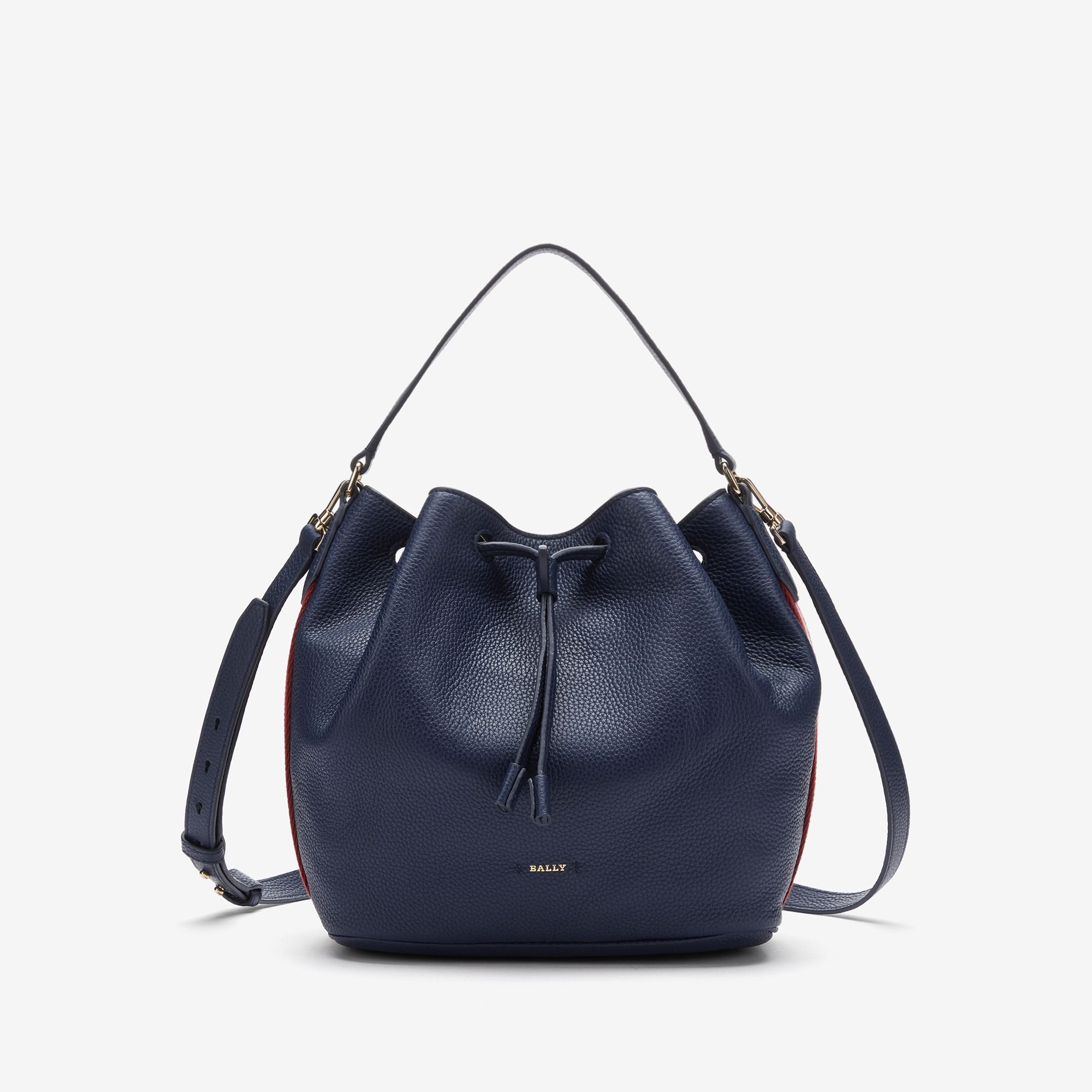 Women's Navy Leather Drawstring Bucket Bag - Damen - Bally - 01