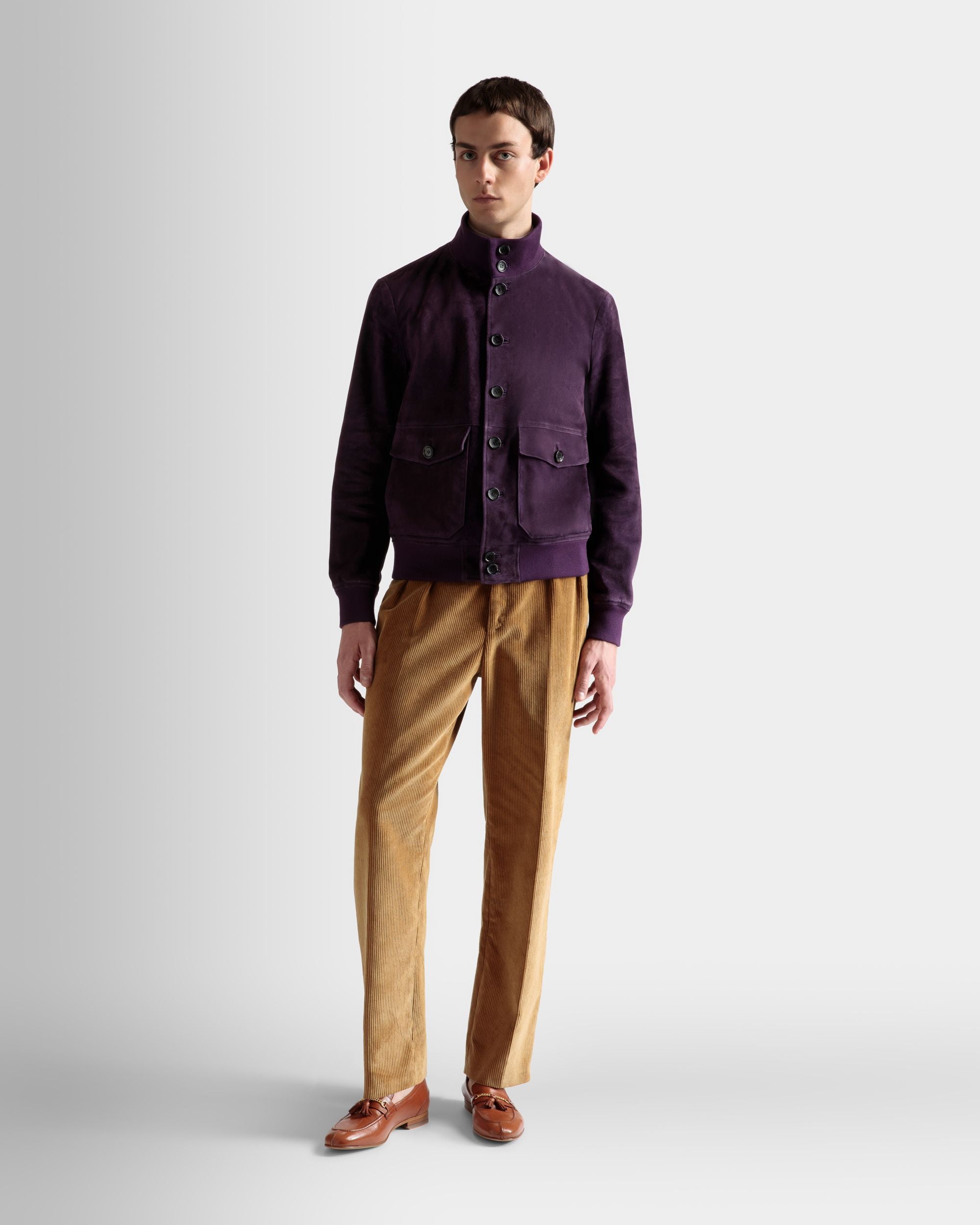 Hochgeschlossene Bomberjacke Aus Veloursleder in Orchidee - Herren - Bally - 02