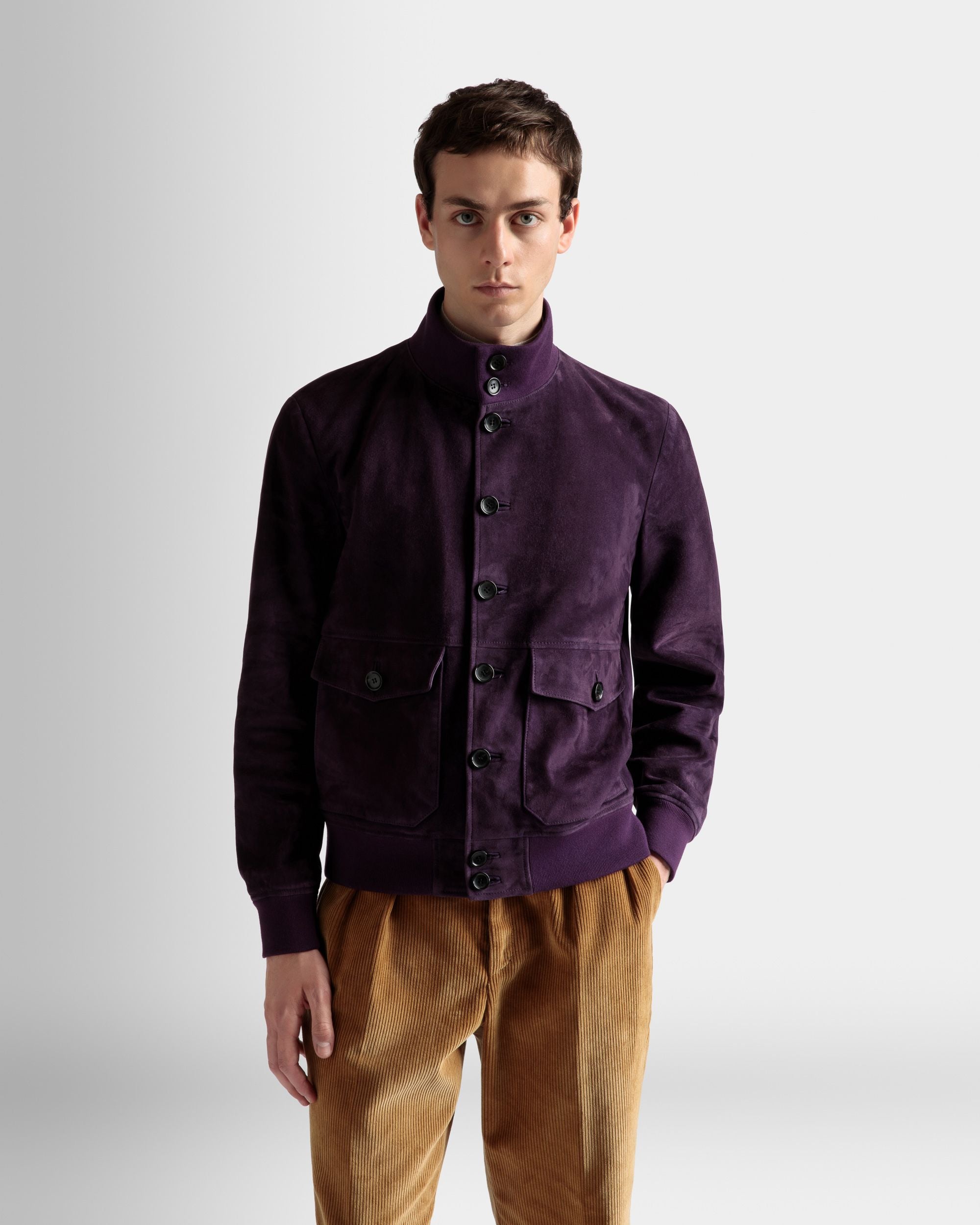 Hochgeschlossene Bomberjacke Aus Veloursleder in Orchidee - Herren - Bally - 03