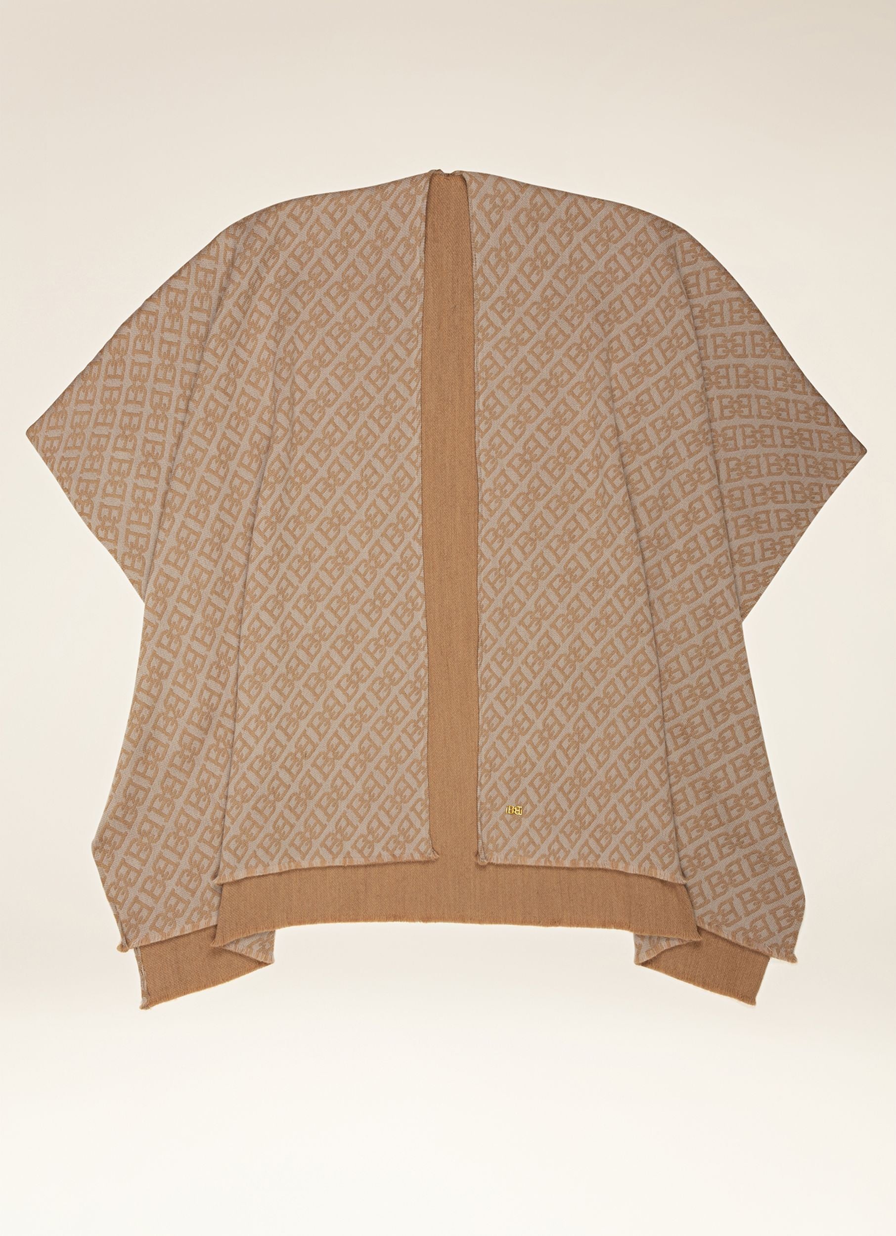Poncho Mit Bb-Motiv Aus Schurwolle In Kamelbraun Und Blassrosa - Damen - Bally - 01