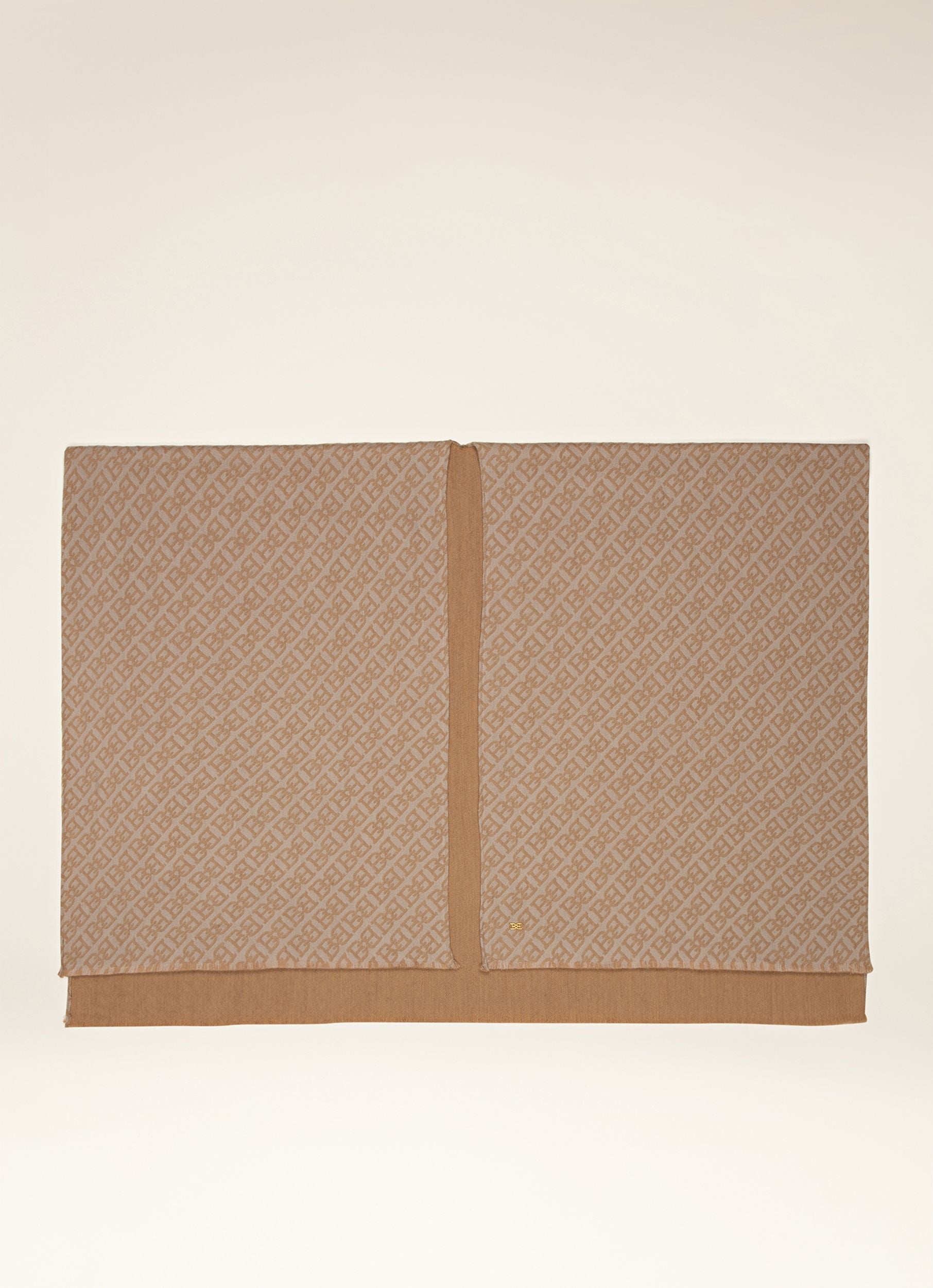 Poncho Mit Bb-Motiv Aus Schurwolle In Kamelbraun Und Blassrosa - Damen - Bally - 05