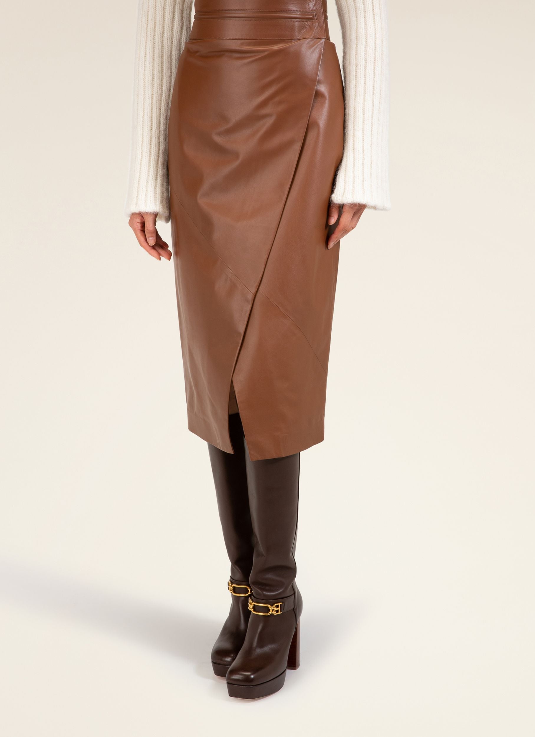 Bleistiftrock Aus Leder Braune Lederunterteile - Damen - Bally - 03