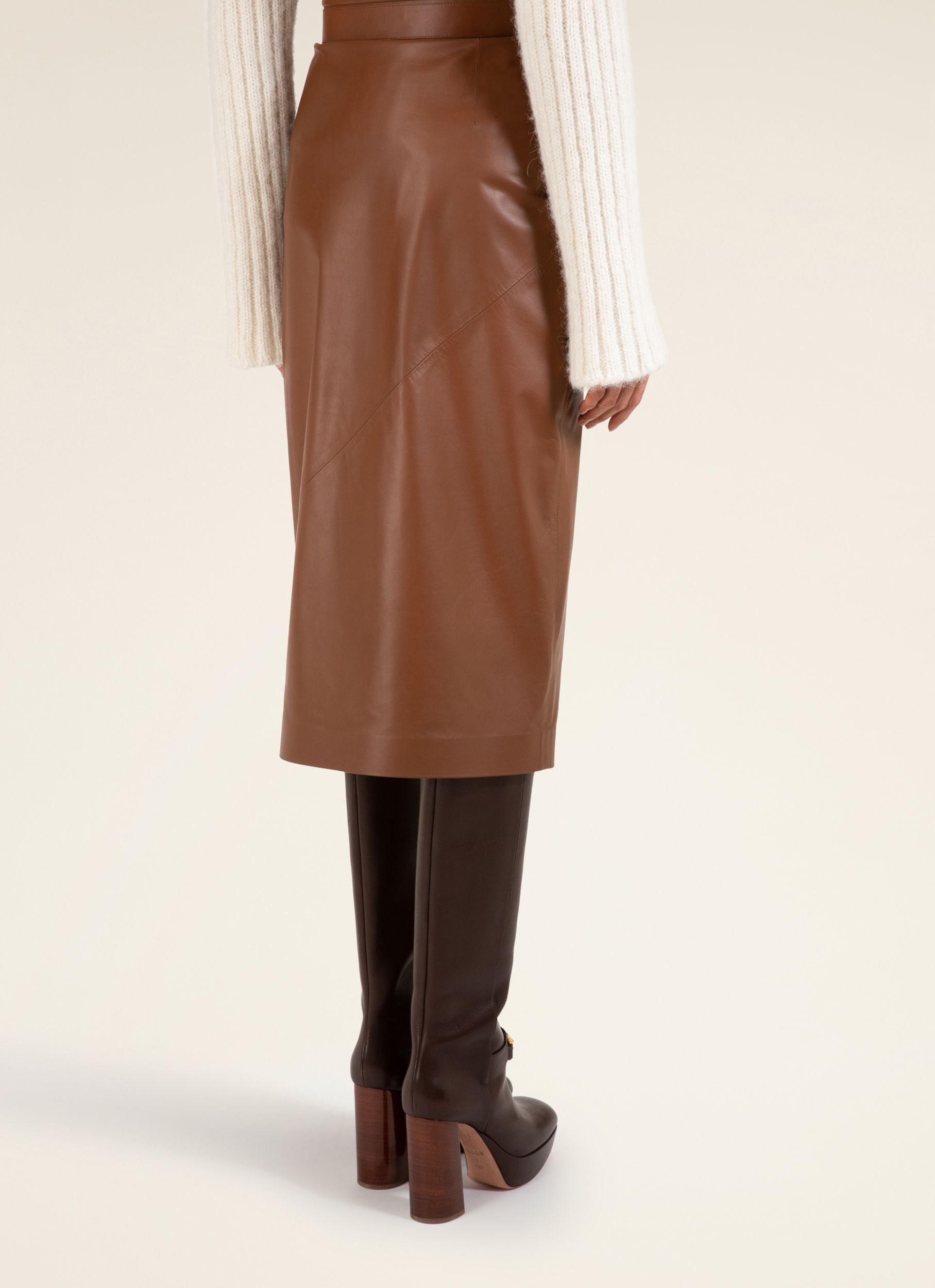 Bleistiftrock Aus Leder Braune Lederunterteile - Damen - Bally - 04