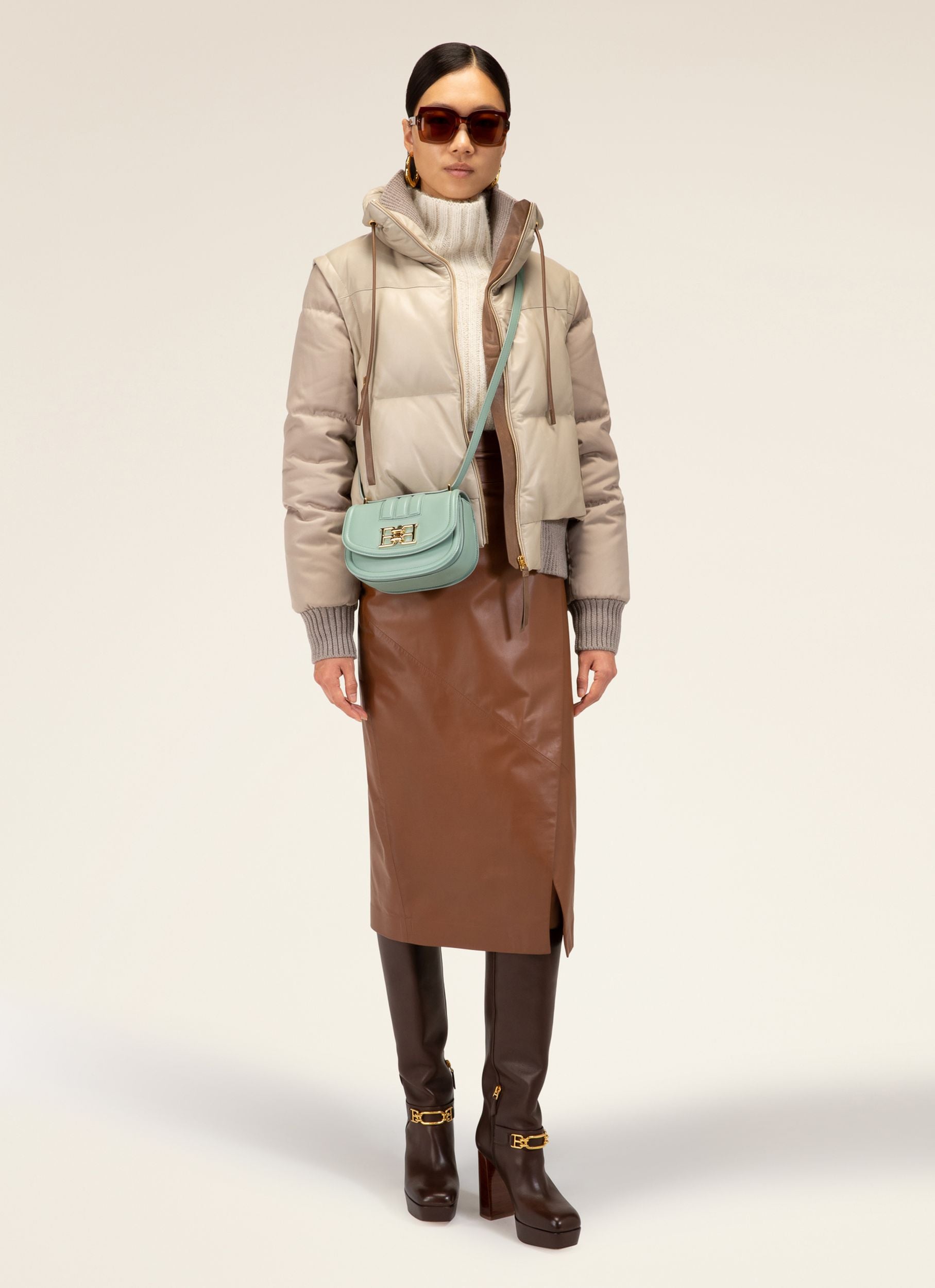 Bleistiftrock Aus Leder Braune Lederunterteile - Damen - Bally - 05