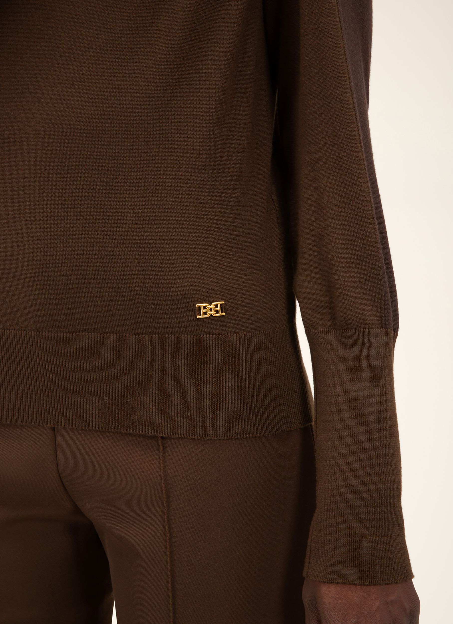 Rollkragenpullover In Kontrastfarbe Aus Brauner Merinowolle - Damen - Bally - 02