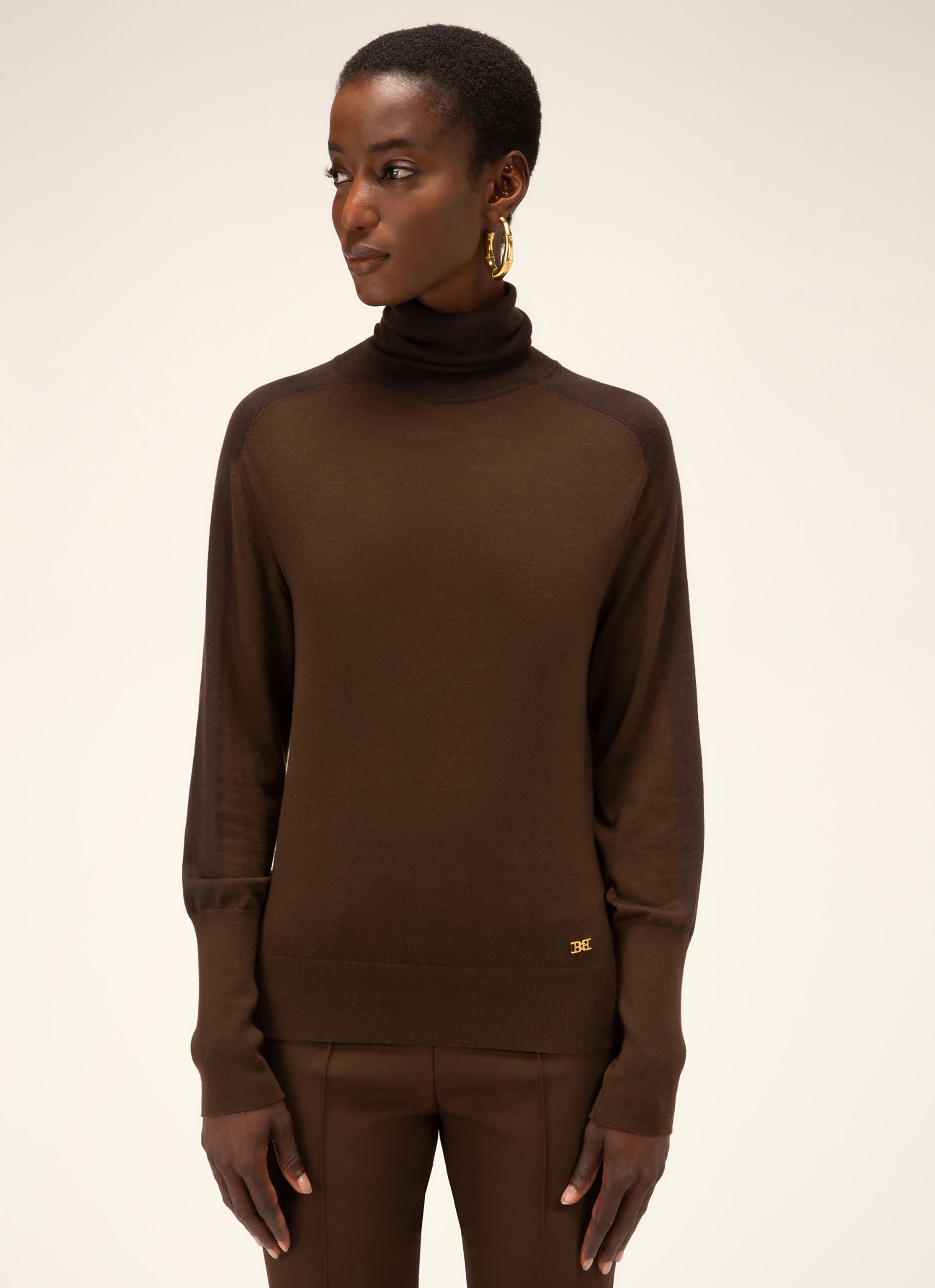 Rollkragenpullover In Kontrastfarbe Aus Brauner Merinowolle - Damen - Bally - 03