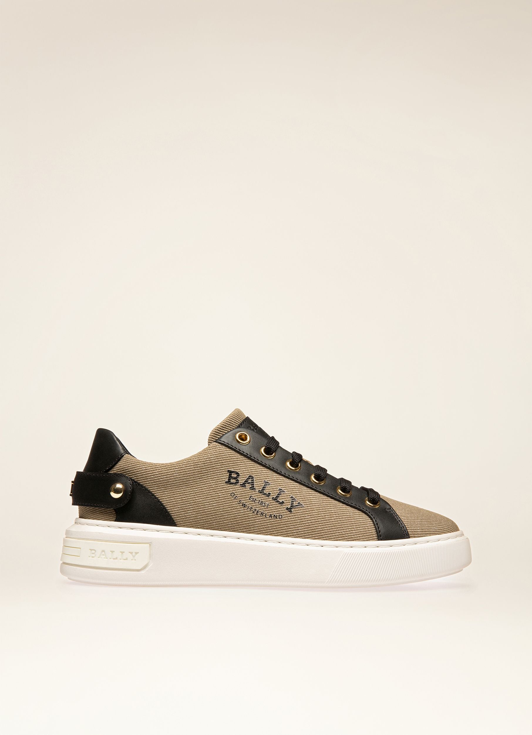 Malya Sneaker Aus Schwarzem Und Sandfarbenem Stoff Und Leder - Damen - Bally - 01