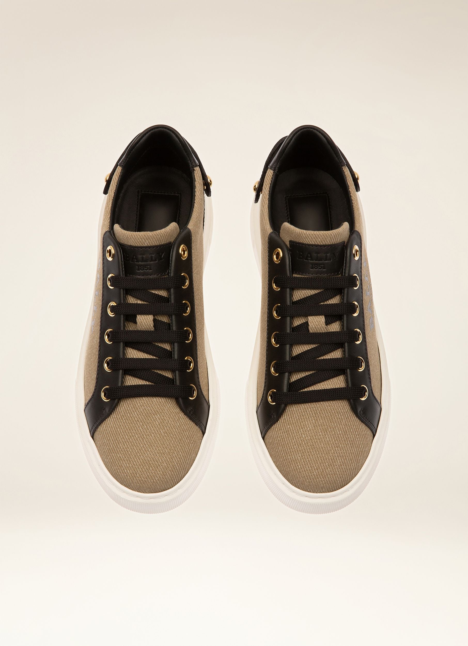 Malya Sneaker Aus Schwarzem Und Sandfarbenem Stoff Und Leder - Damen - Bally - 04