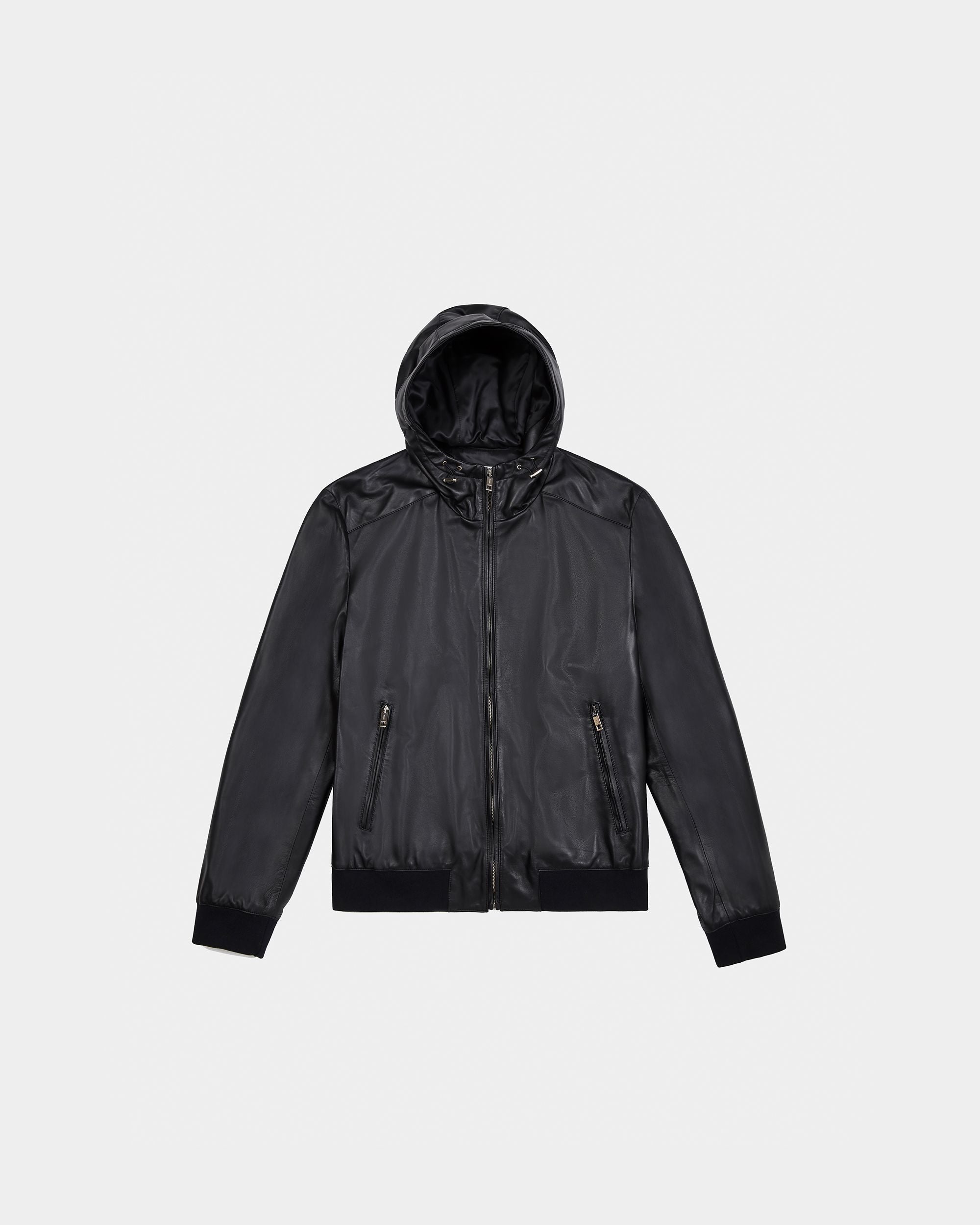 Men's Black Leather Hooded Casual Jacket - Herren - Bally - 01
