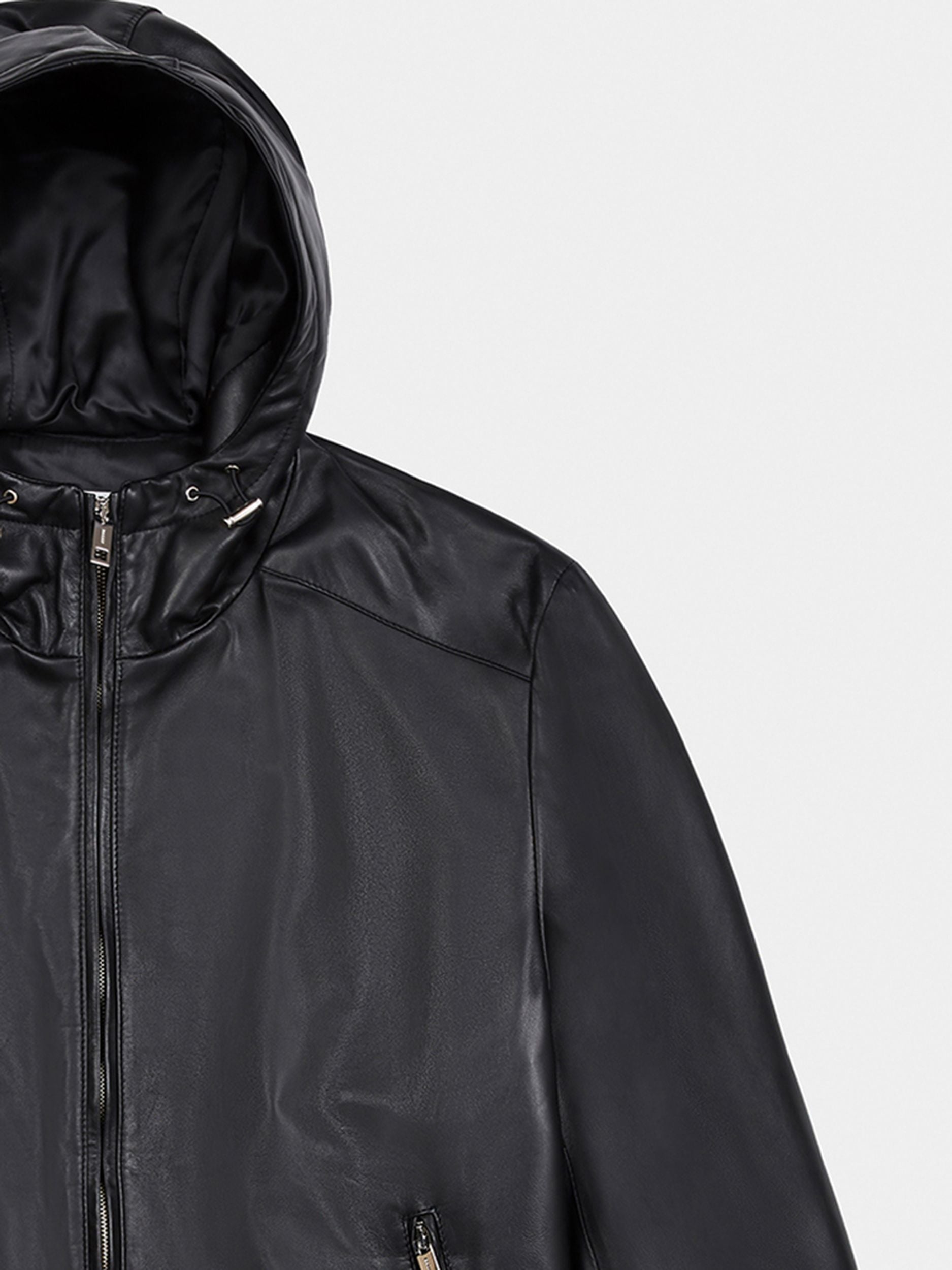 Men's Black Leather Hooded Casual Jacket - Herren - Bally - 02