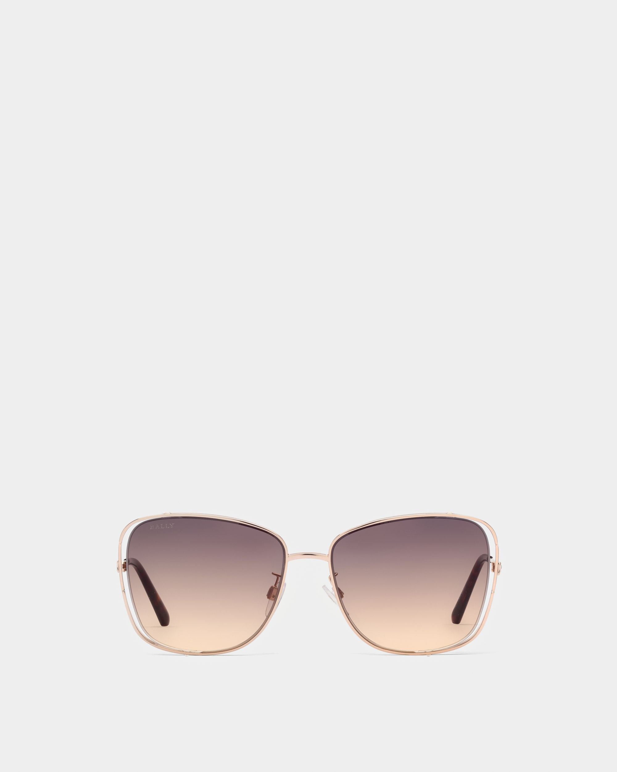 Schmetterlings-Sonnenbrille In Roségoldenem Metall & Grau Sonnenbrille Aus Metall In Glänzender Roségold-Optik Mit Rauchgelben Verlaufsgläsern - Damen - Bally - 01