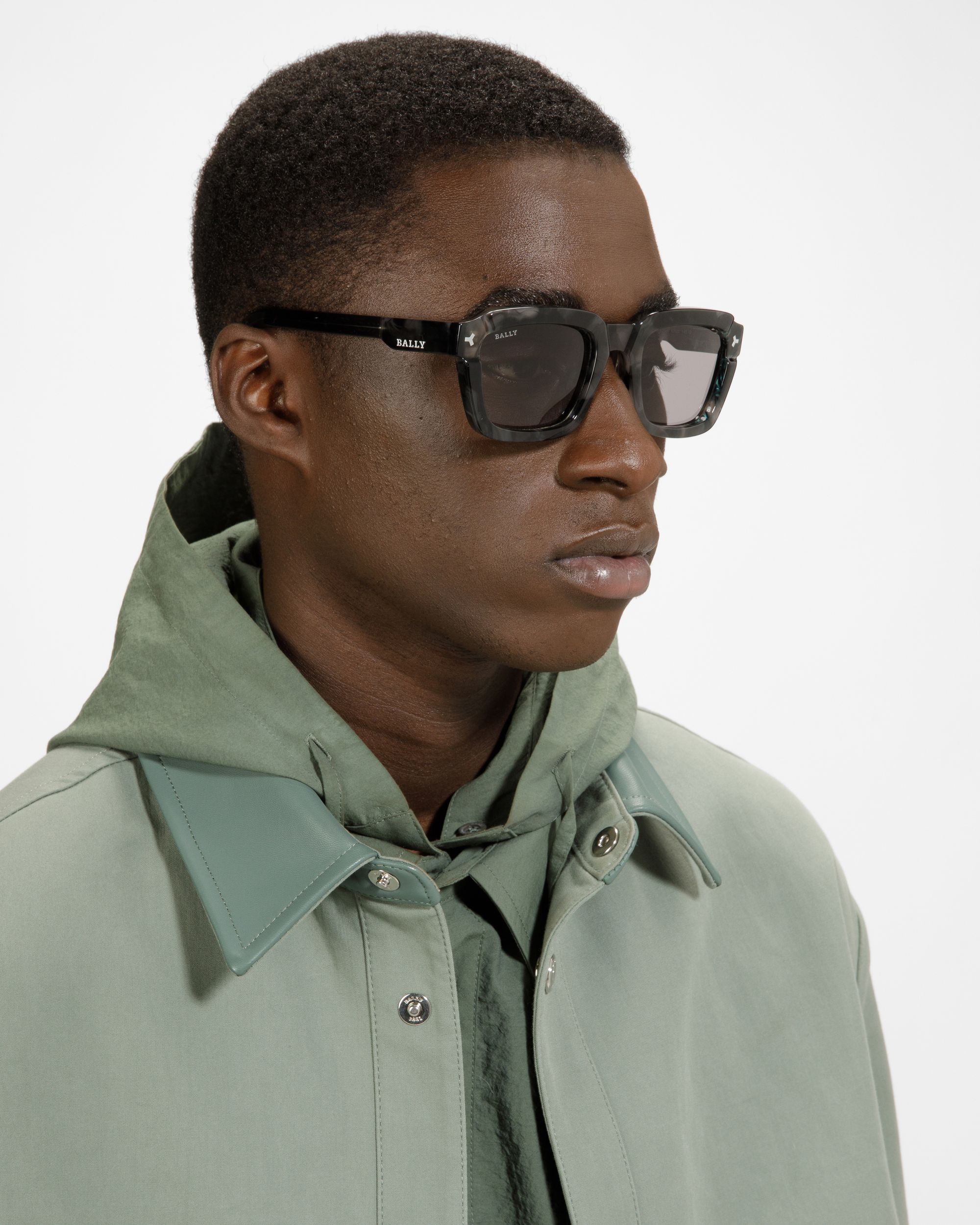 Nicholas Rechteckige Vollrand-Sonnenbrille In Schwarz Und Grau - Herren - Bally - 02
