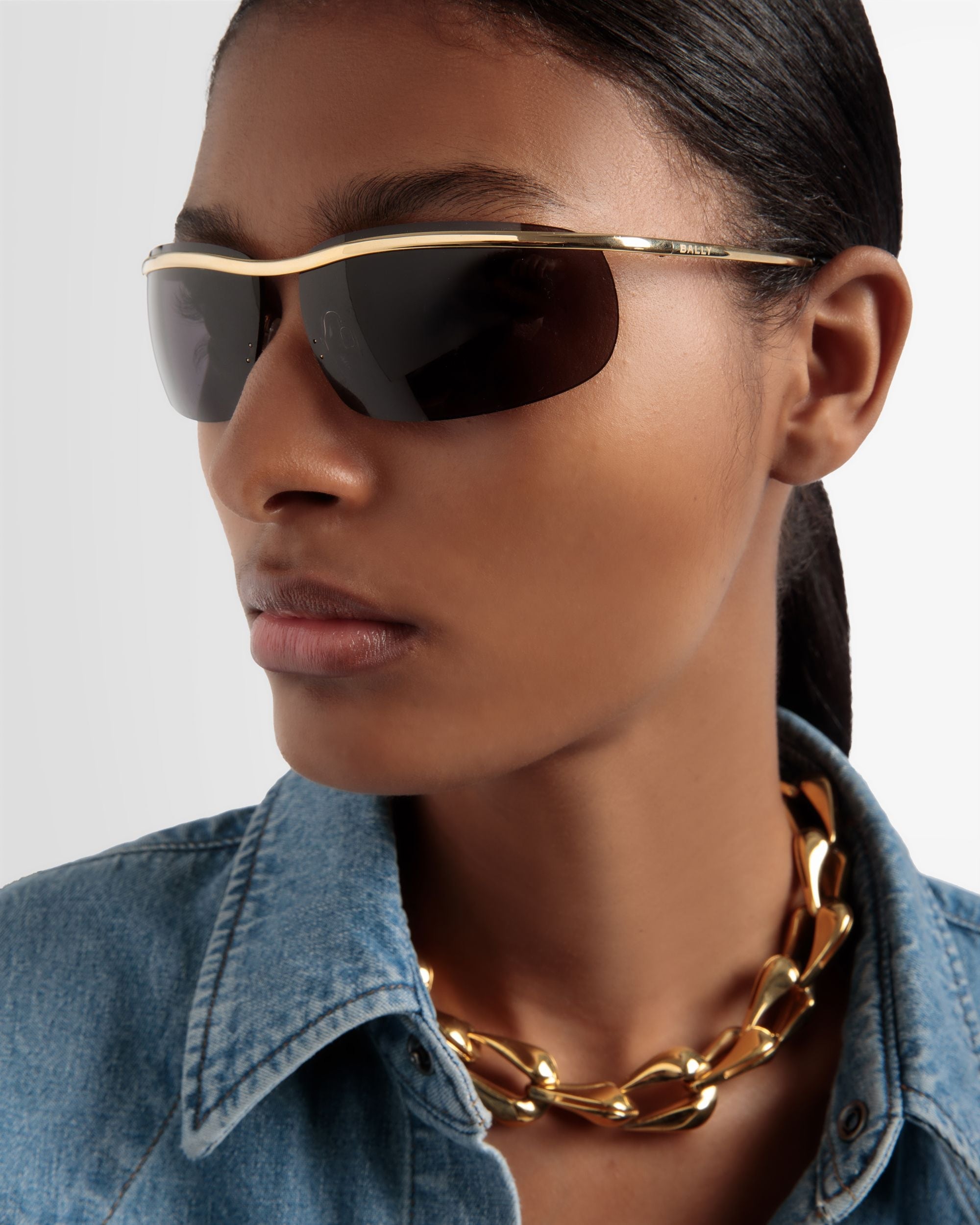Shark Randlose Sonnenbrille In Glänzendem Goldfarbenen Metall Und Rauchgrau - Other - Bally - 02