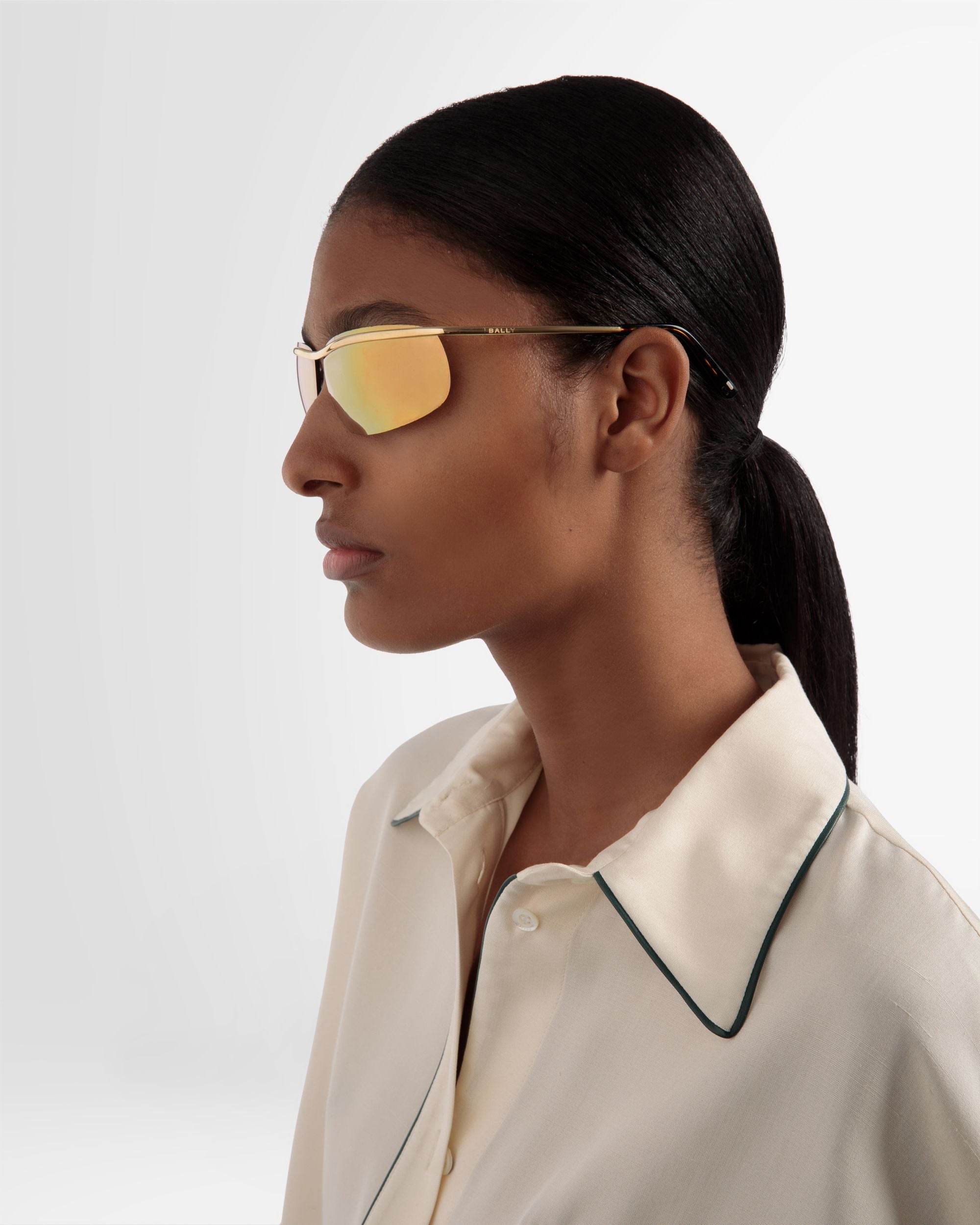Shark Randlose Sonnenbrille In Glänzendem Goldfarbenen Metall Und Verspiegeltem Gold - Other - Bally - 02