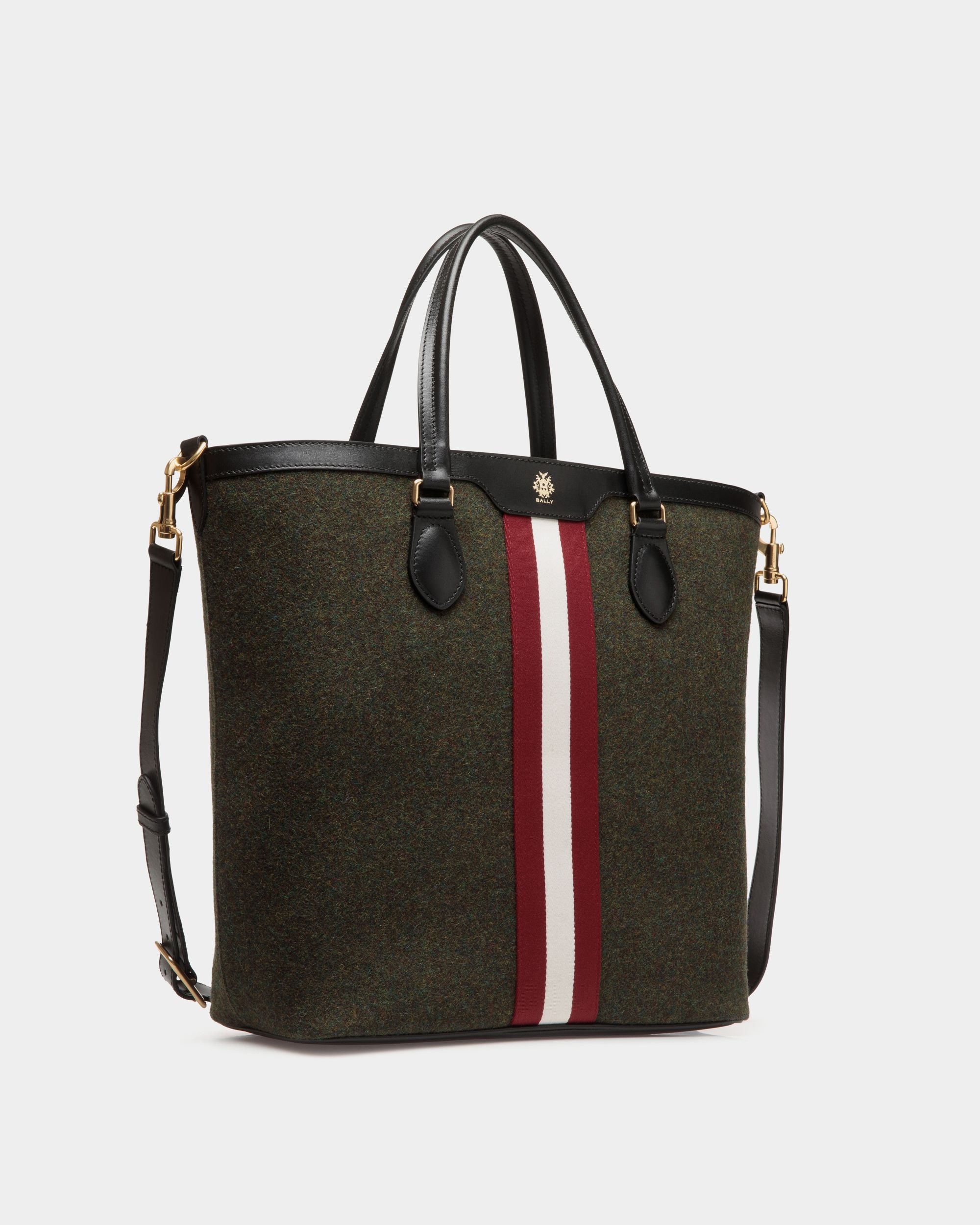 Beckett Tote In Dark Green Wool And Leather - Herren - Bally - 04
