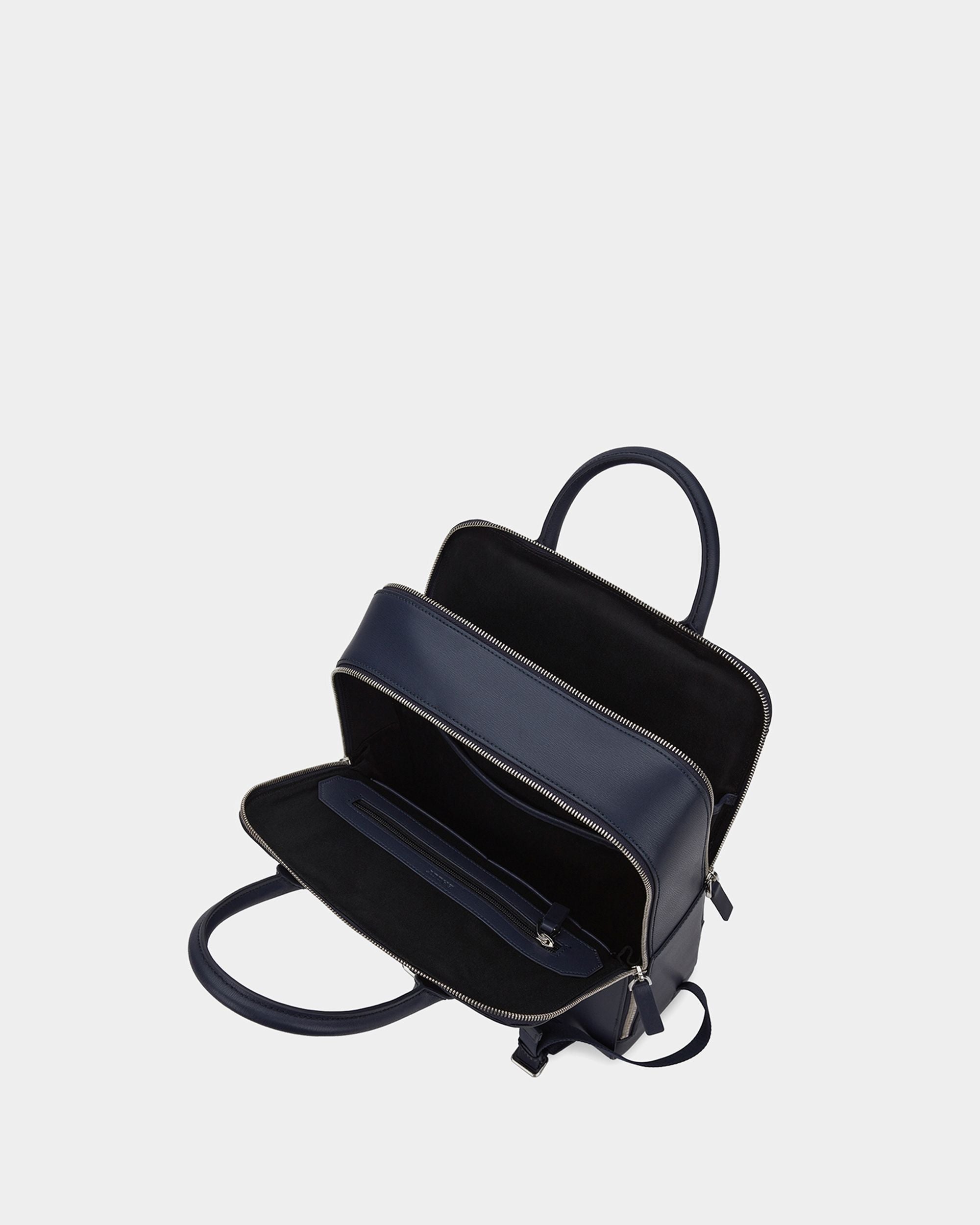 Men's Navy Blue Leather Backpack - Herren - Bally - 03