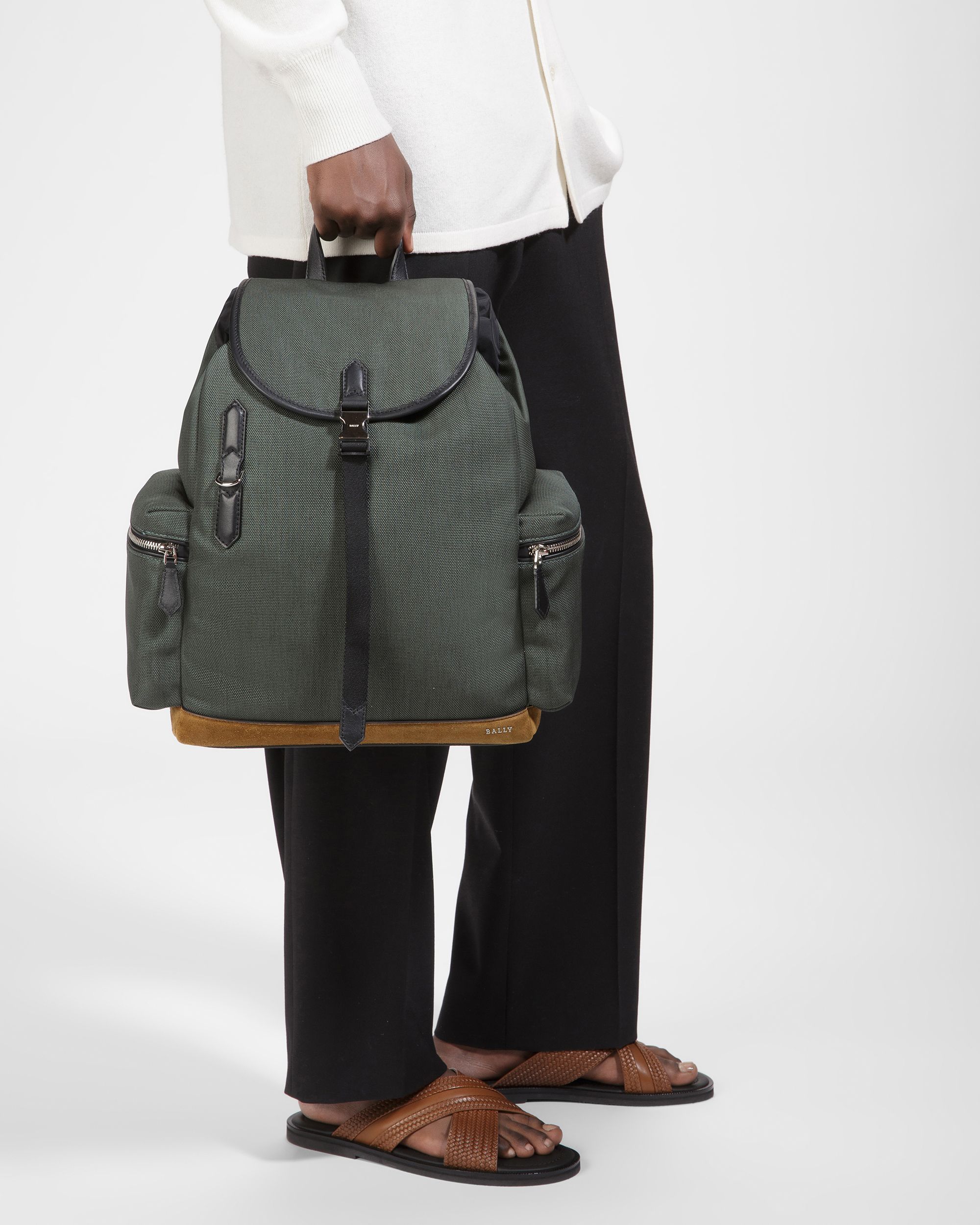 Cliford Klein Rucksack Aus Leder Und Nylon In Salbeigrün - Herren - Bally - 02