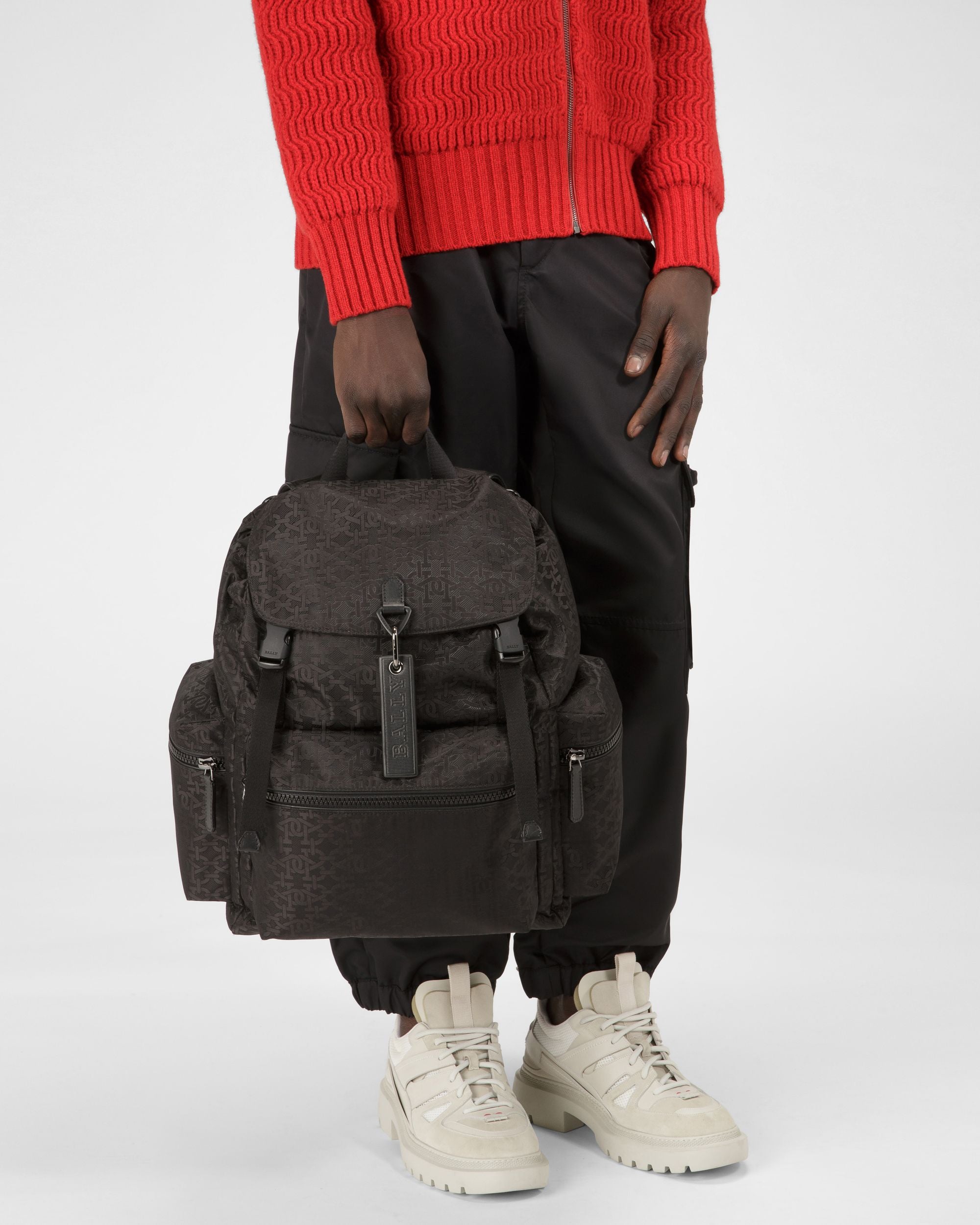 Crew Rucksack Aus Schwarzem Nylon-Jacquard - Herren - Bally - 01