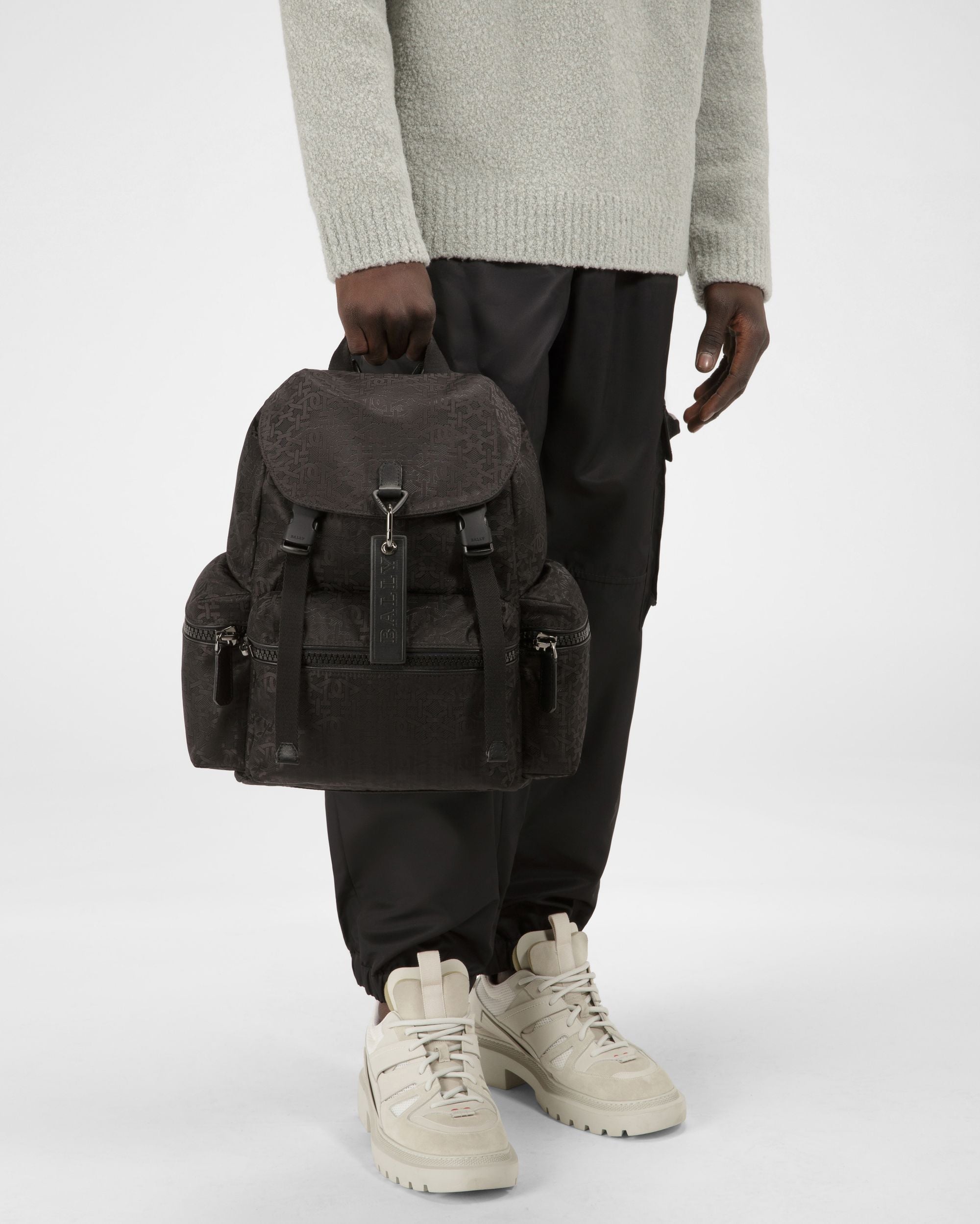 Crew Small Rucksack Aus Schwarzem Leder Und Textil - Herren - Bally - 01