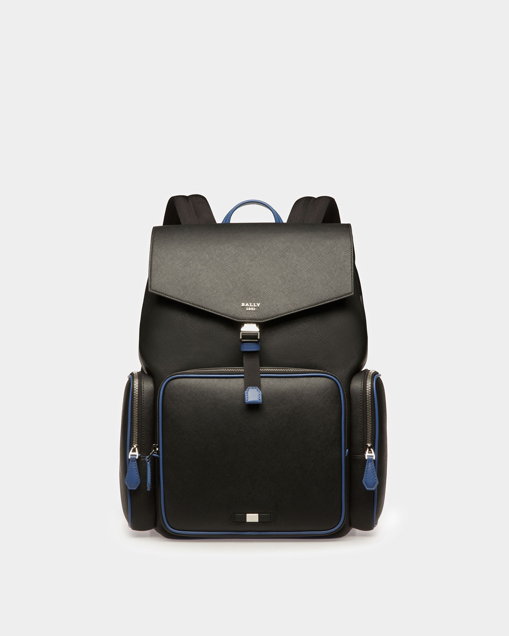 Maxi Lederrucksack In Schwarz Und Neonblau - Herren - Bally - 01