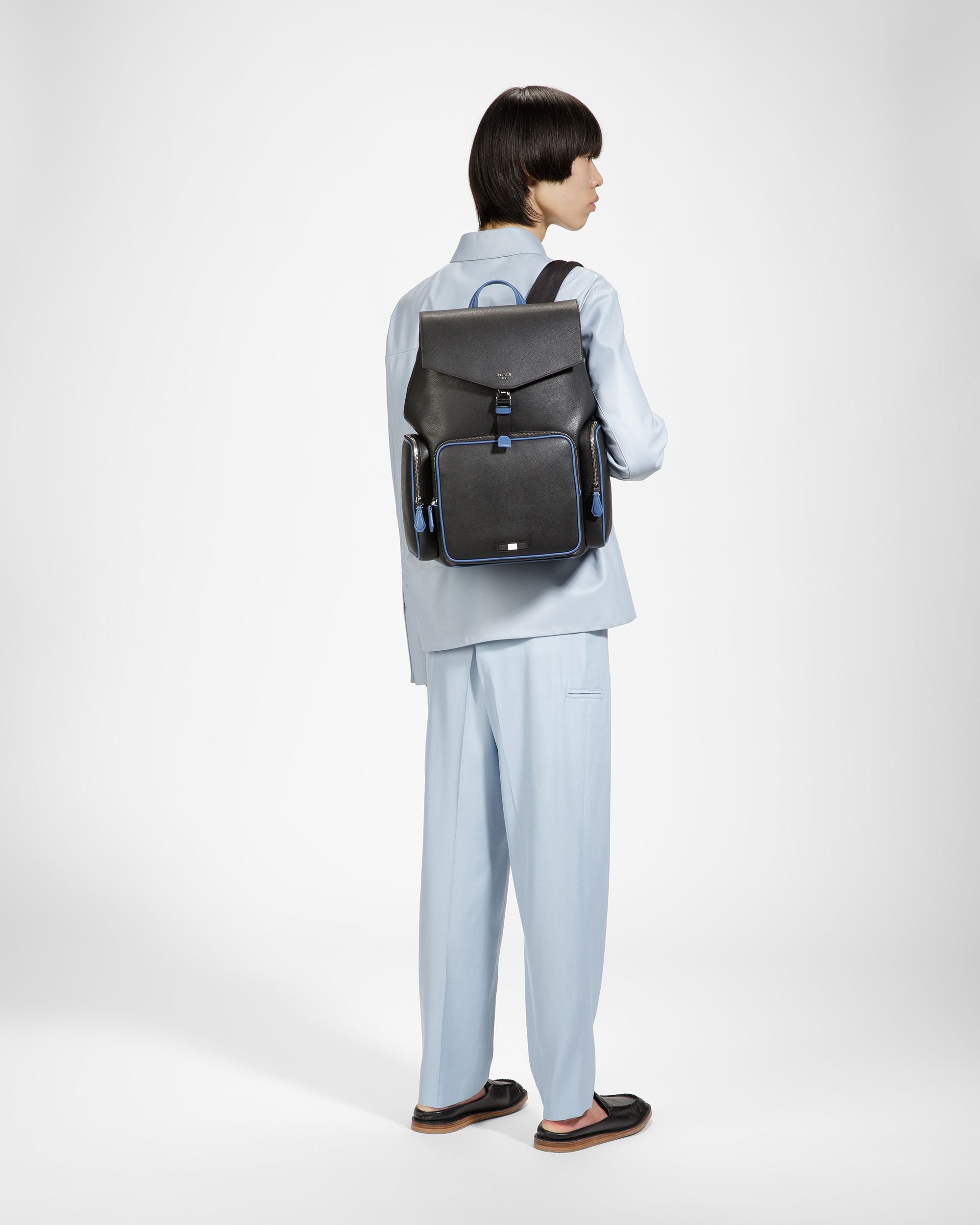 Maxi Lederrucksack In Schwarz Und Neonblau - Herren - Bally - 02
