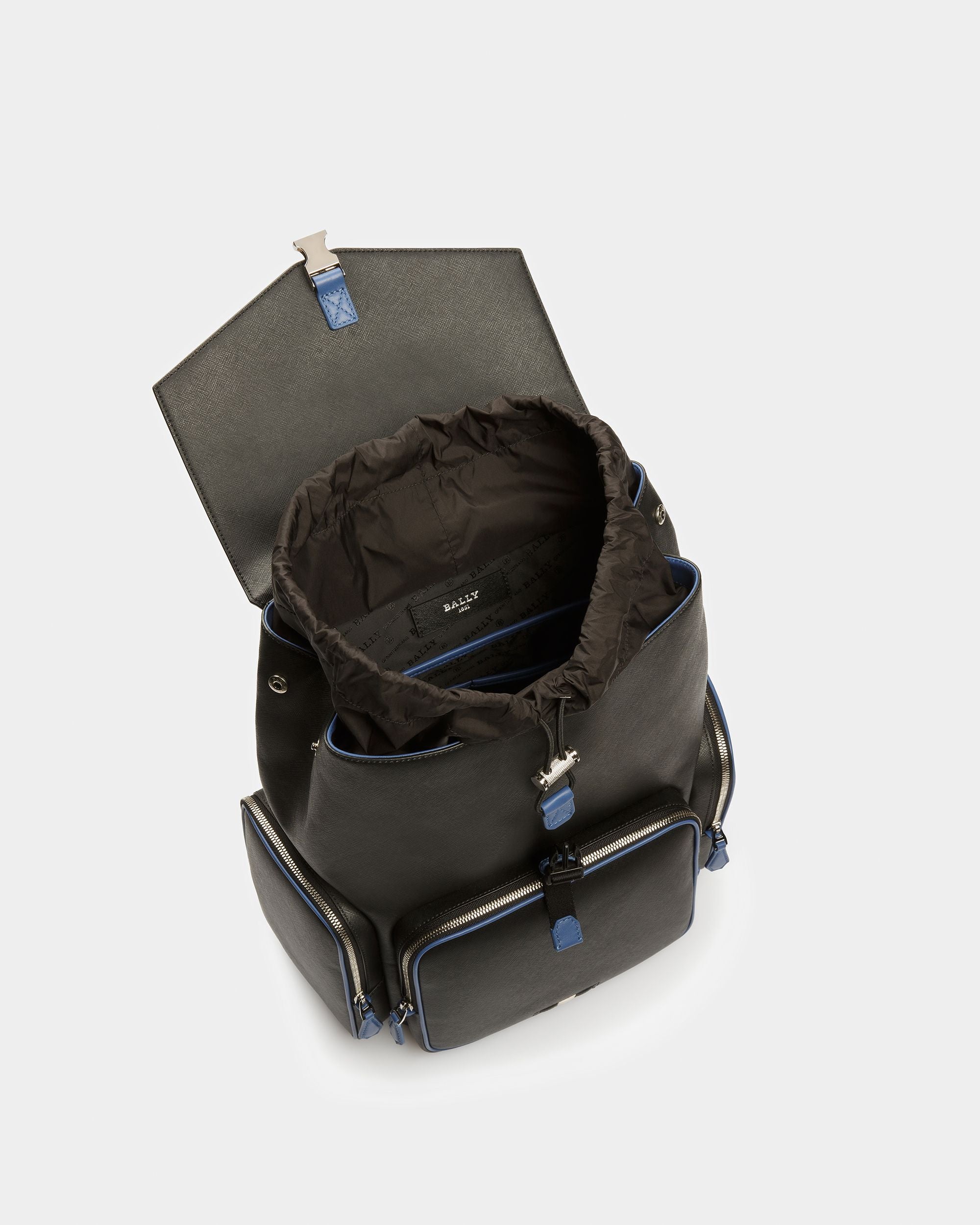 Maxi Lederrucksack In Schwarz Und Neonblau - Herren - Bally - 04