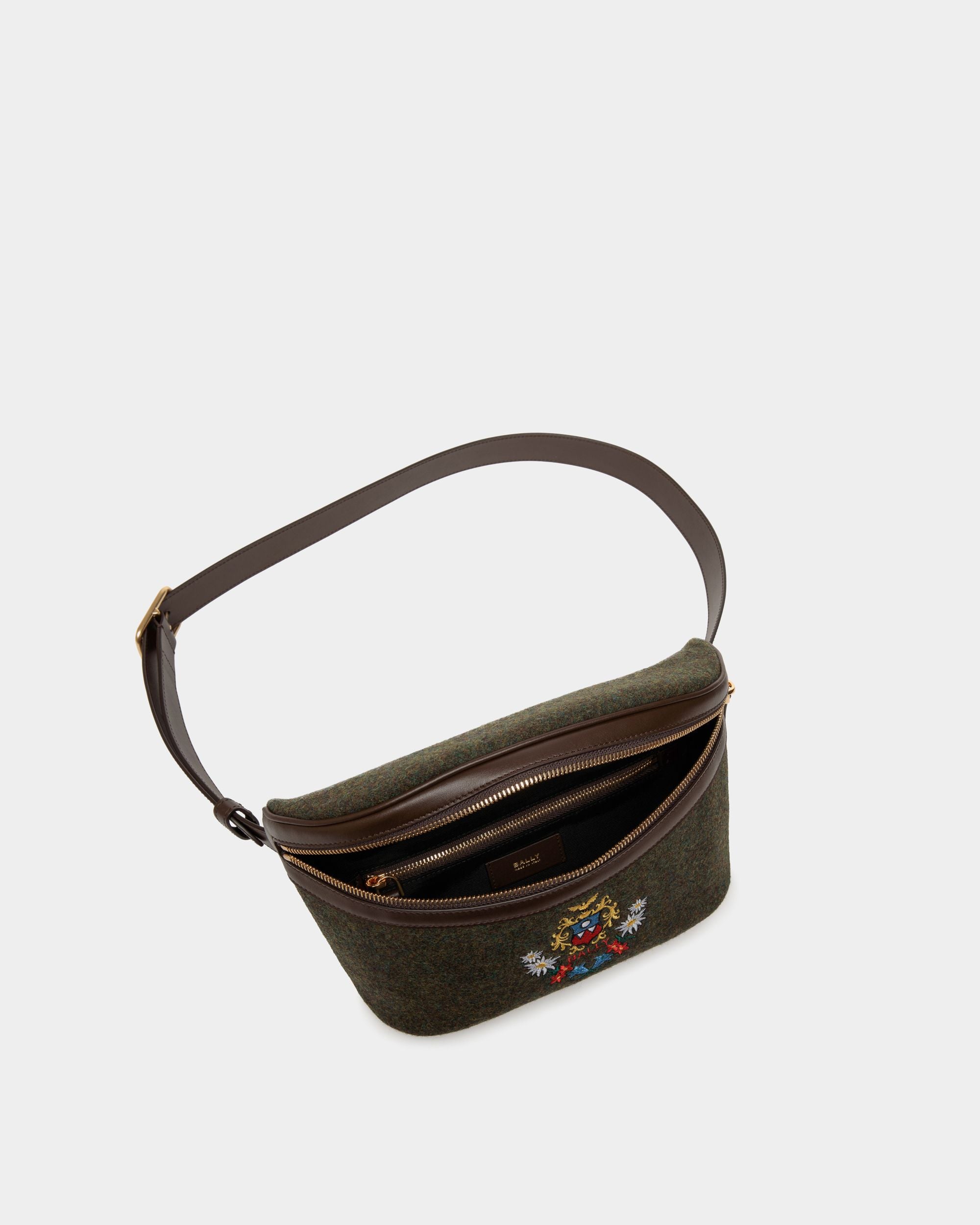 Winter Capsule Gürteltasche Aus Wolle In Dunkelgrün Und Leder In Ebenholzschwarz Mit Alpenblumen - Herren - Bally - 02