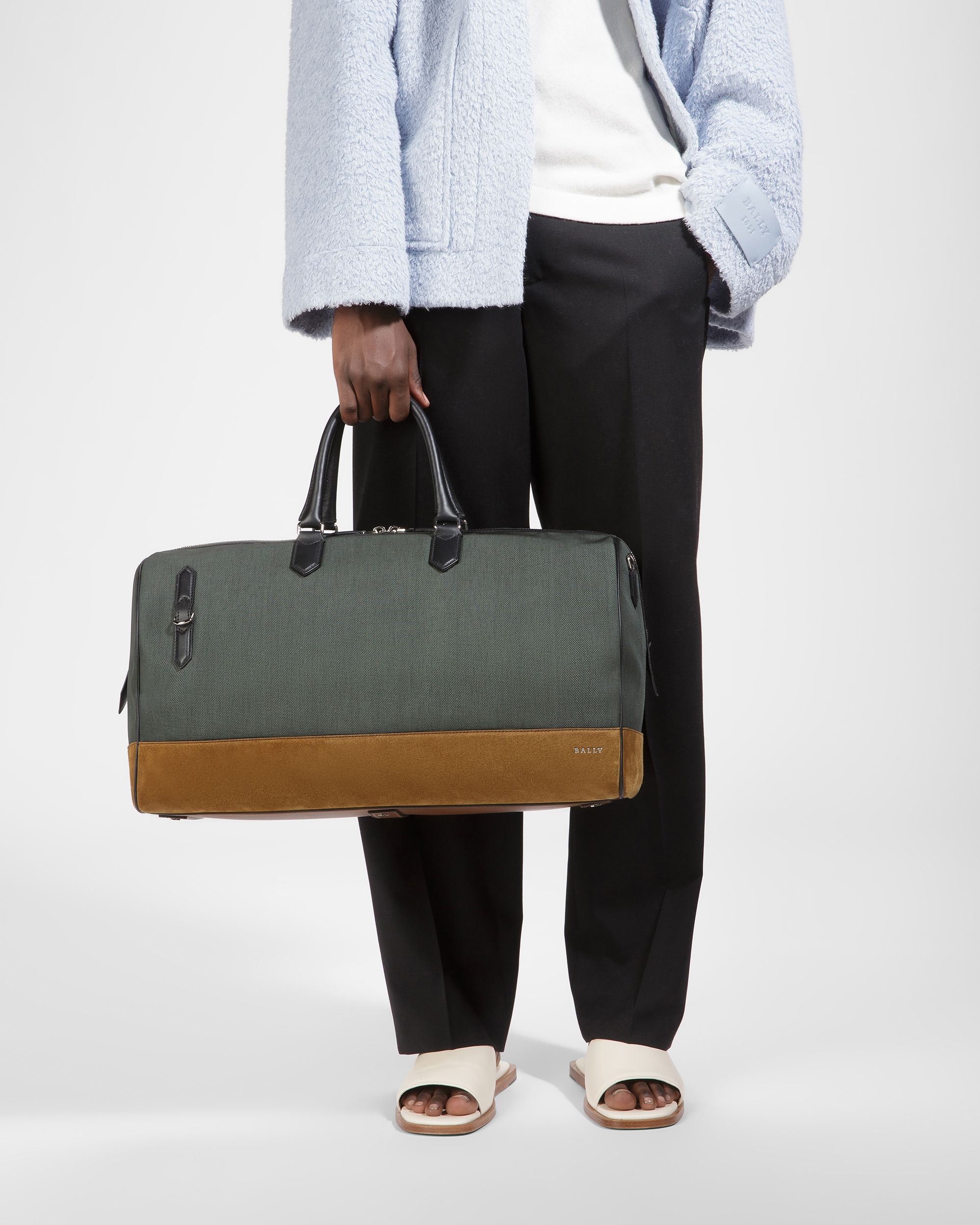 Caius Weekender Bag Aus Leder Und Nylon In Salbeigrün - Herren - Bally - 02