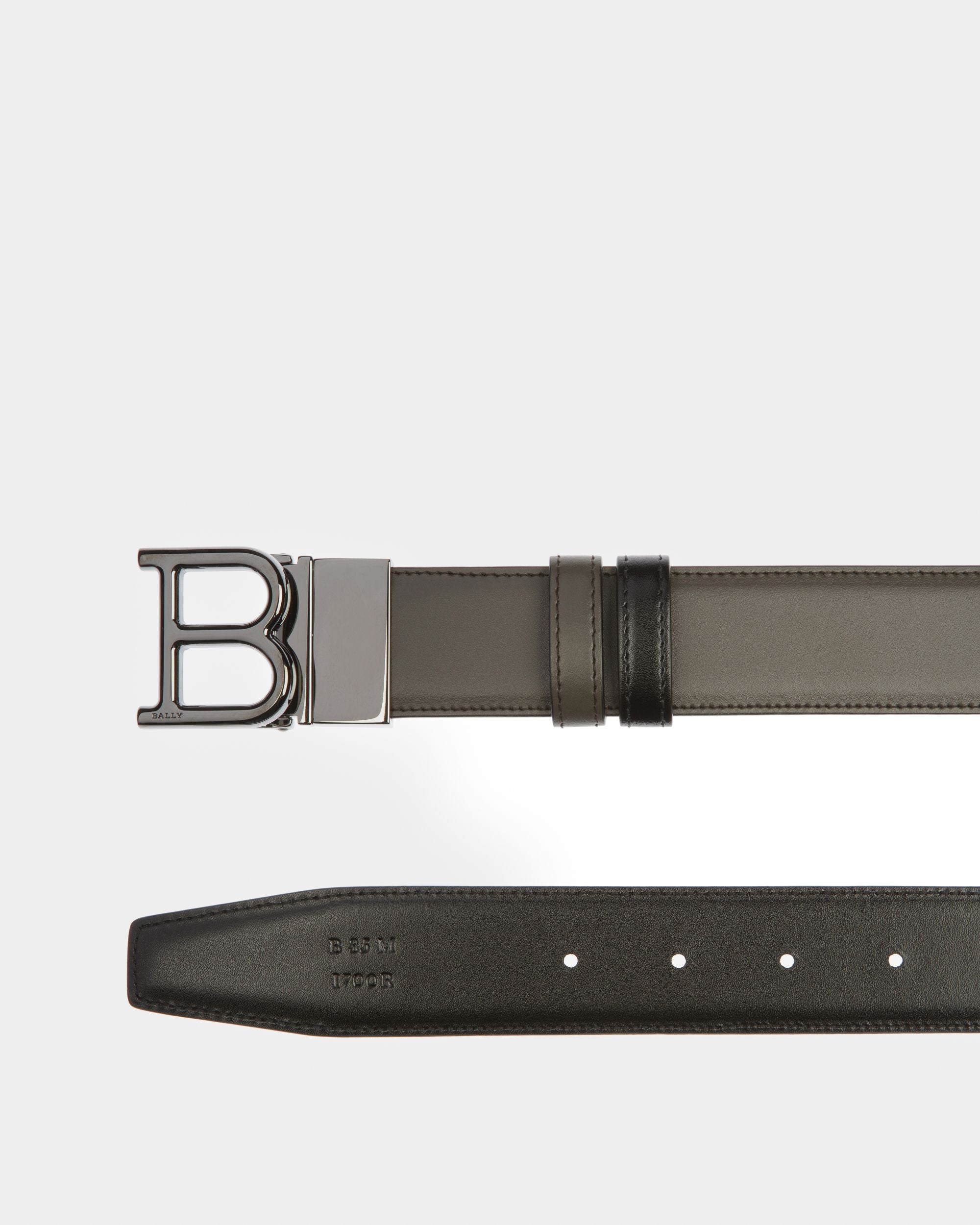 B 35 Mm Breiter Gürtel Aen Militärgrünem Und Schwarzem Leder - Herren - Bally - 02
