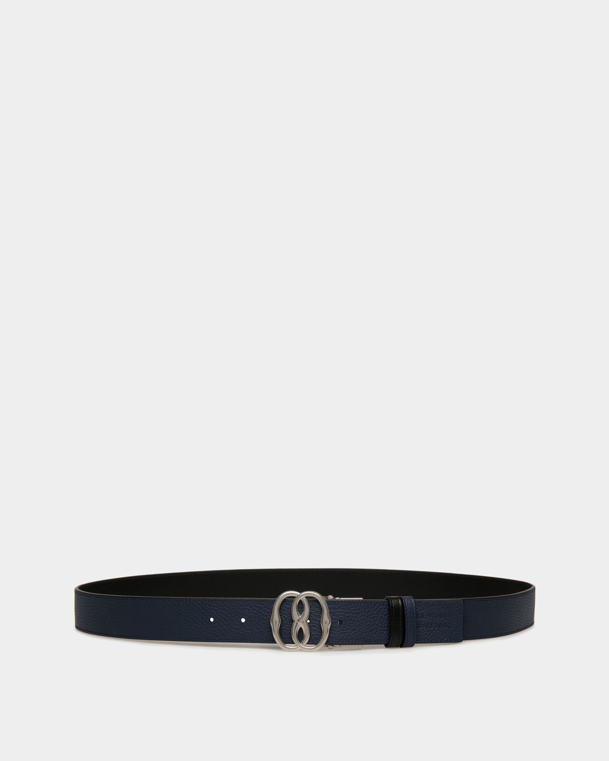 Emblem 35 mm Verstellbarer Wendegürtel Aus Leder In Schwarz Und Blau - Herren - Bally - 01