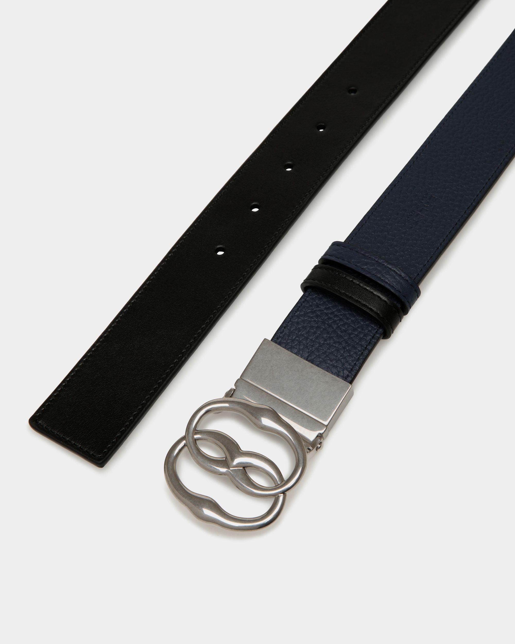 Emblem 35 mm Verstellbarer Wendegürtel Aus Leder In Schwarz Und Blau - Herren - Bally - 02