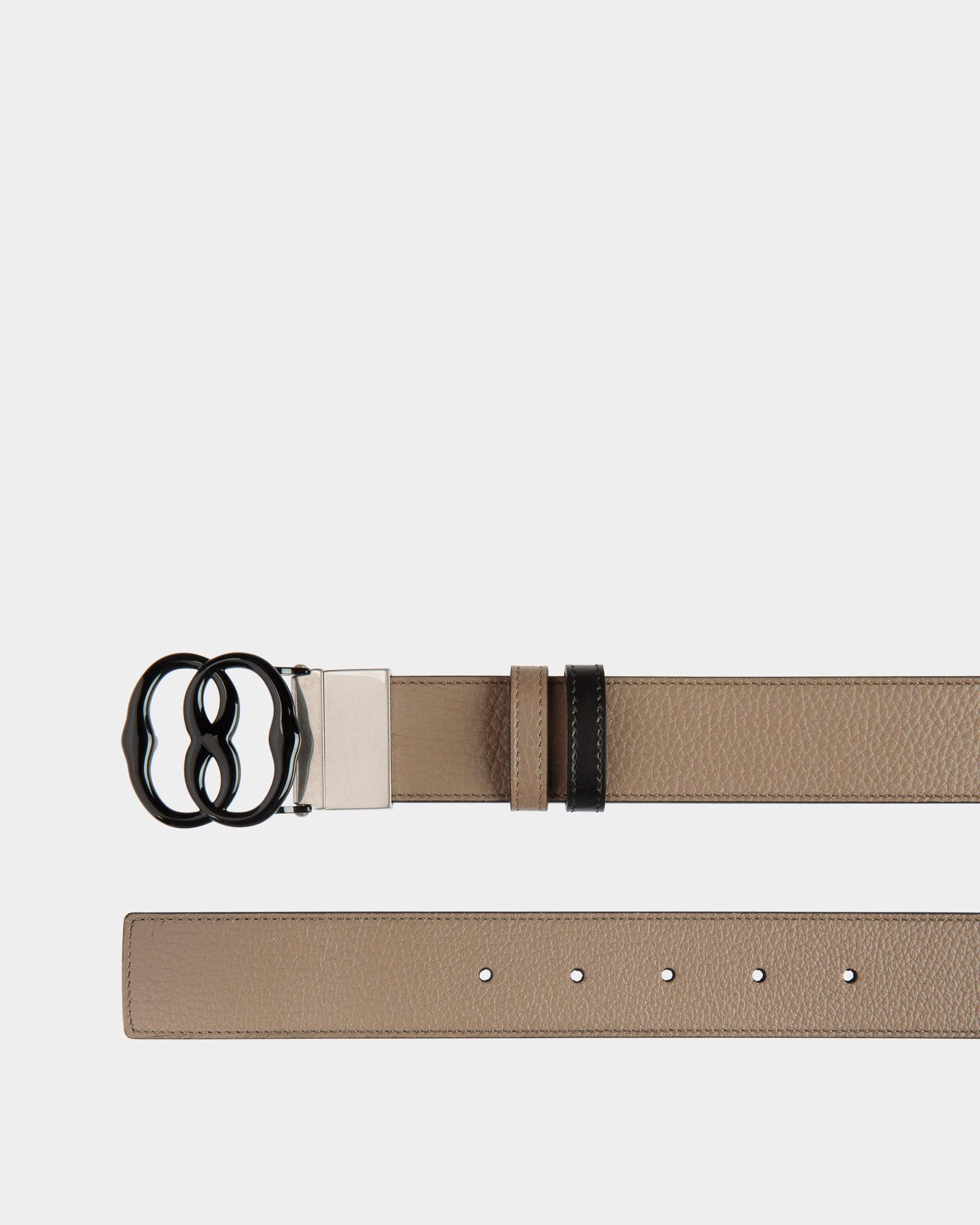Emblem Verstellbarer Wendegürtel Aus Leder In Taupe Und Schwarz 35 mm - Herren - Bally - 02