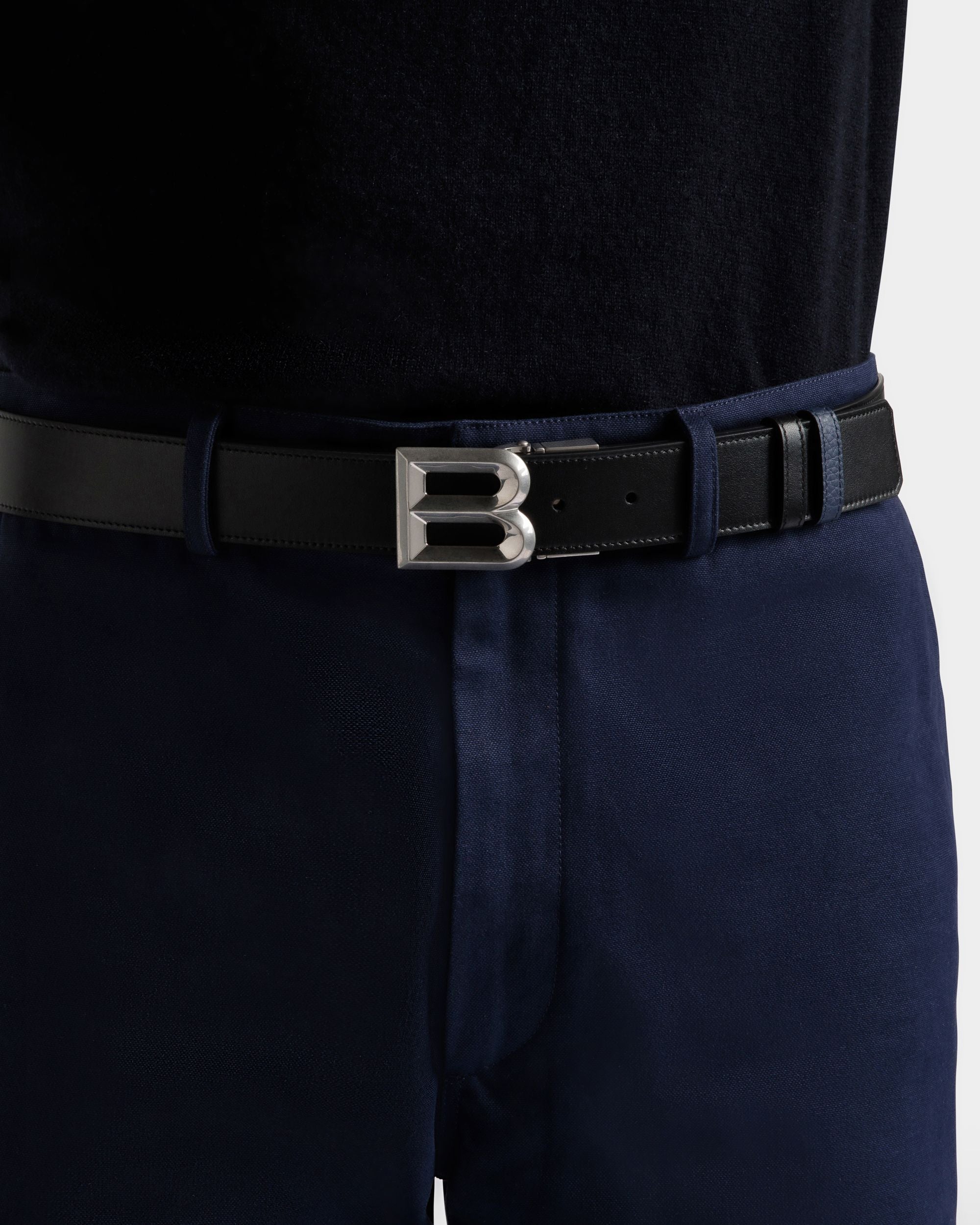 B Bold 35 mm Verstellbarer Wendegürtel Aus Leder In Schwarz Und Navy Blue - Herren - Bally - 03