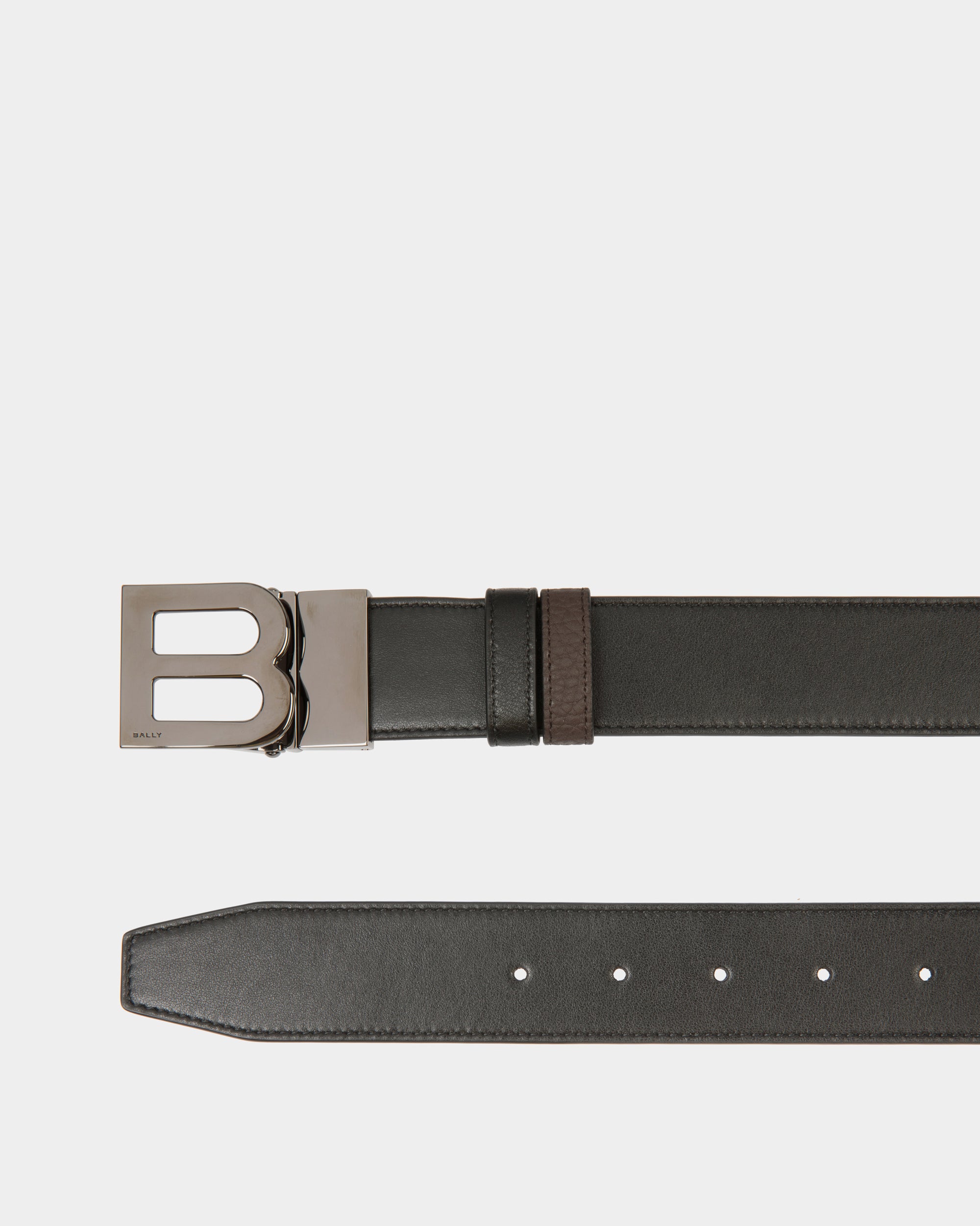 B Logo 35 Mm Verstellbarer Wendegürtel Aus Leder In Schwarz Und Ebenholzschwarz - Herren - Bally - 02