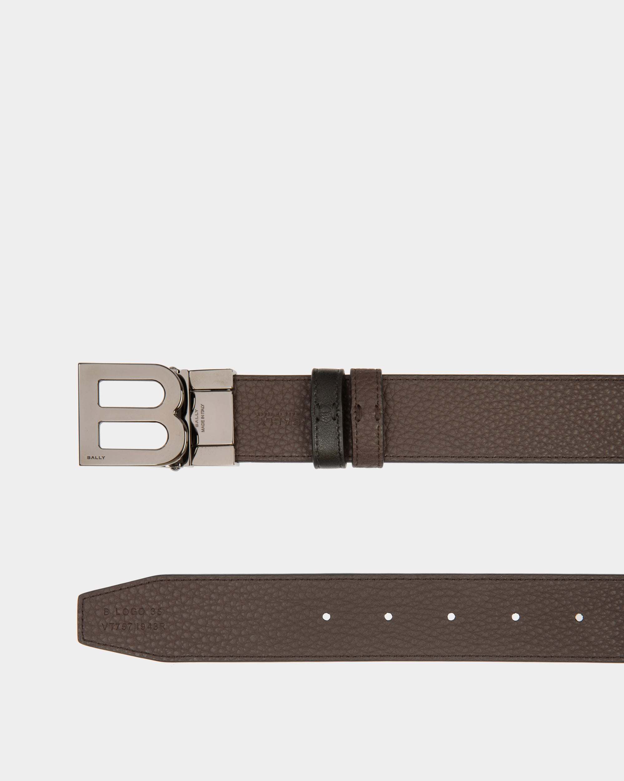 B Logo 35 Mm Verstellbarer Wendegürtel Aus Leder In Schwarz Und Ebenholzschwarz - Herren - Bally - 03