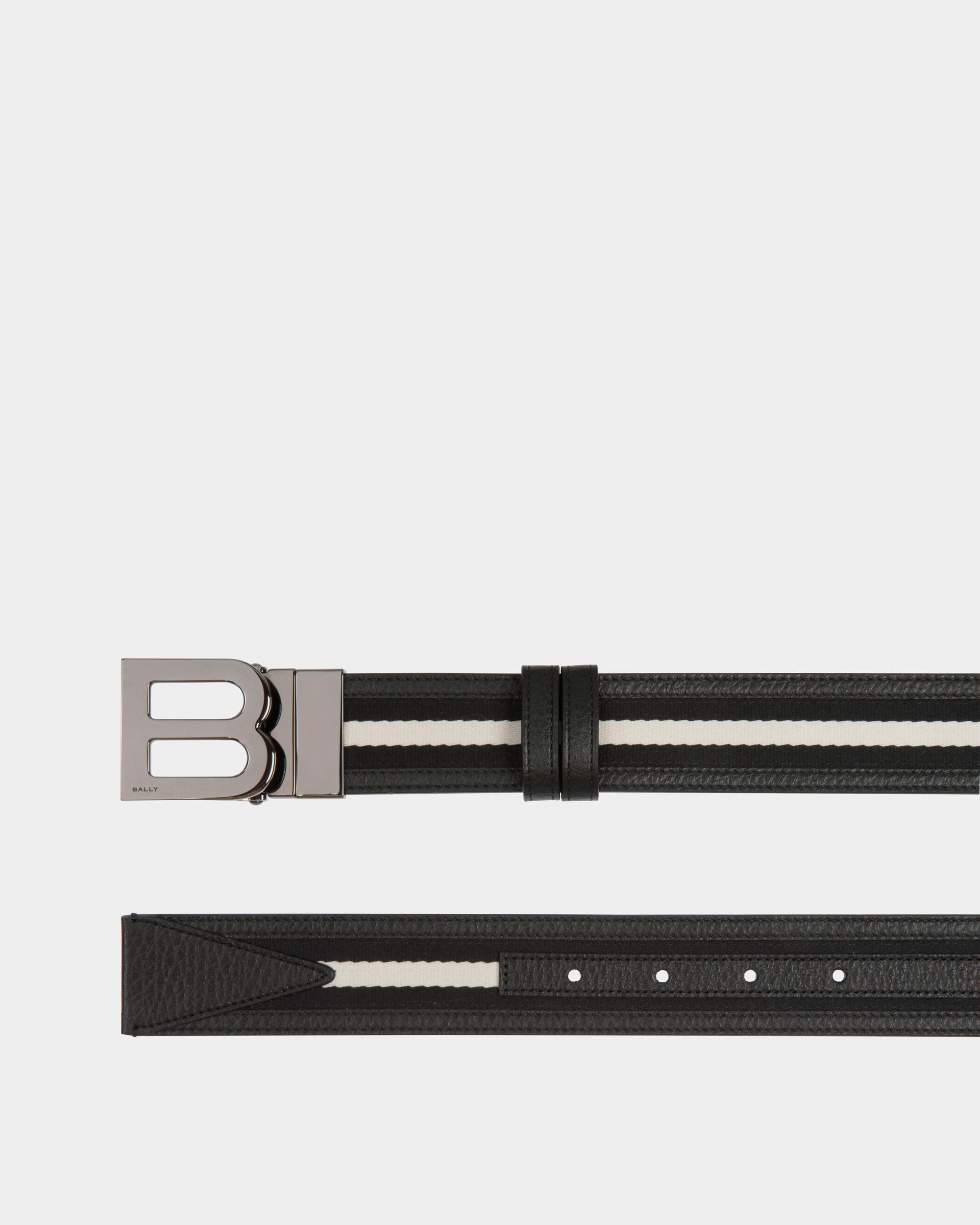 Wendegürtel B Logo Aus Stoff Und Leder In Schwarz Und Weiß, 35 mm - Herren - Bally - 02