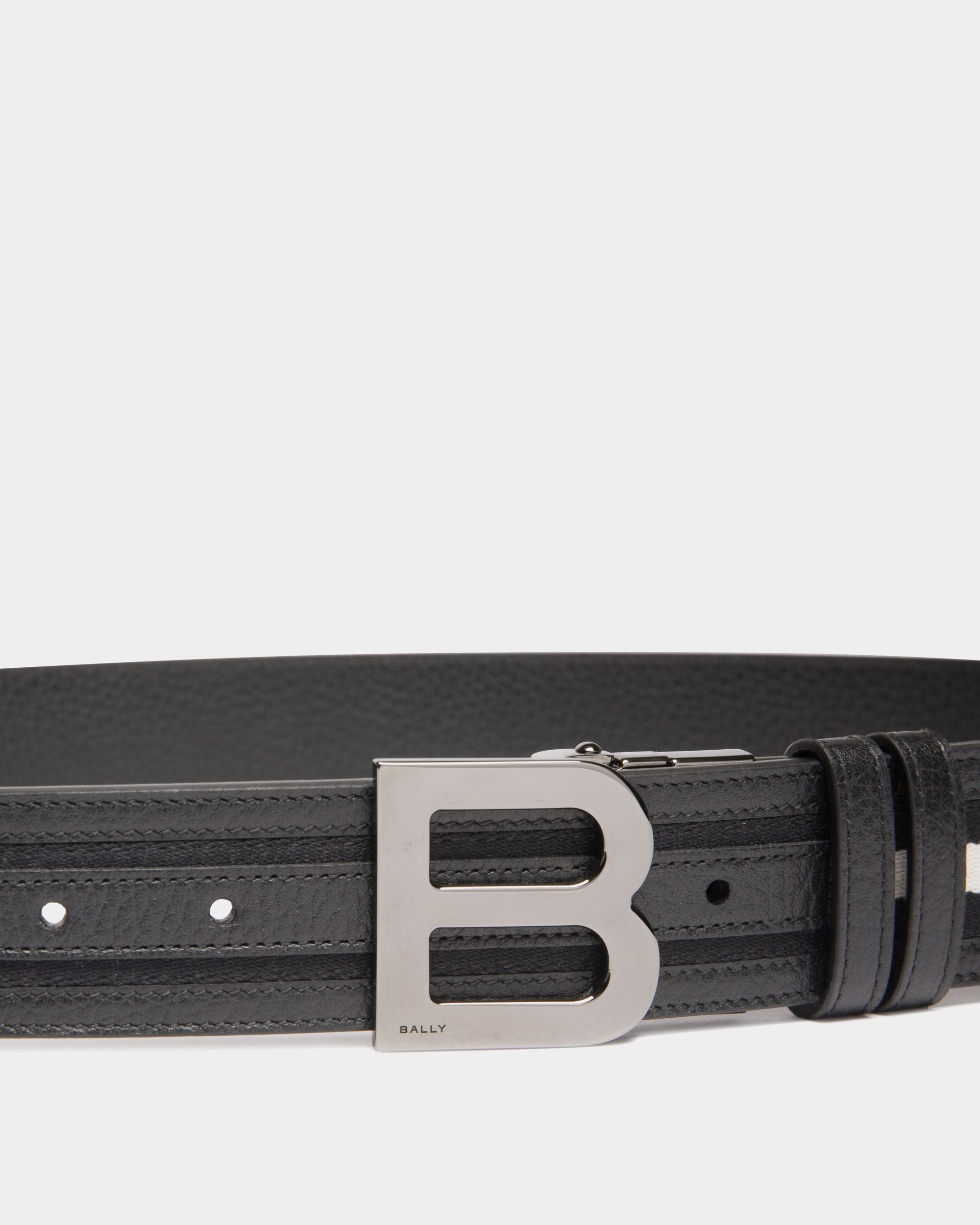 Wendegürtel B Logo Aus Stoff Und Leder In Schwarz Und Weiß, 35 mm - Herren - Bally - 04