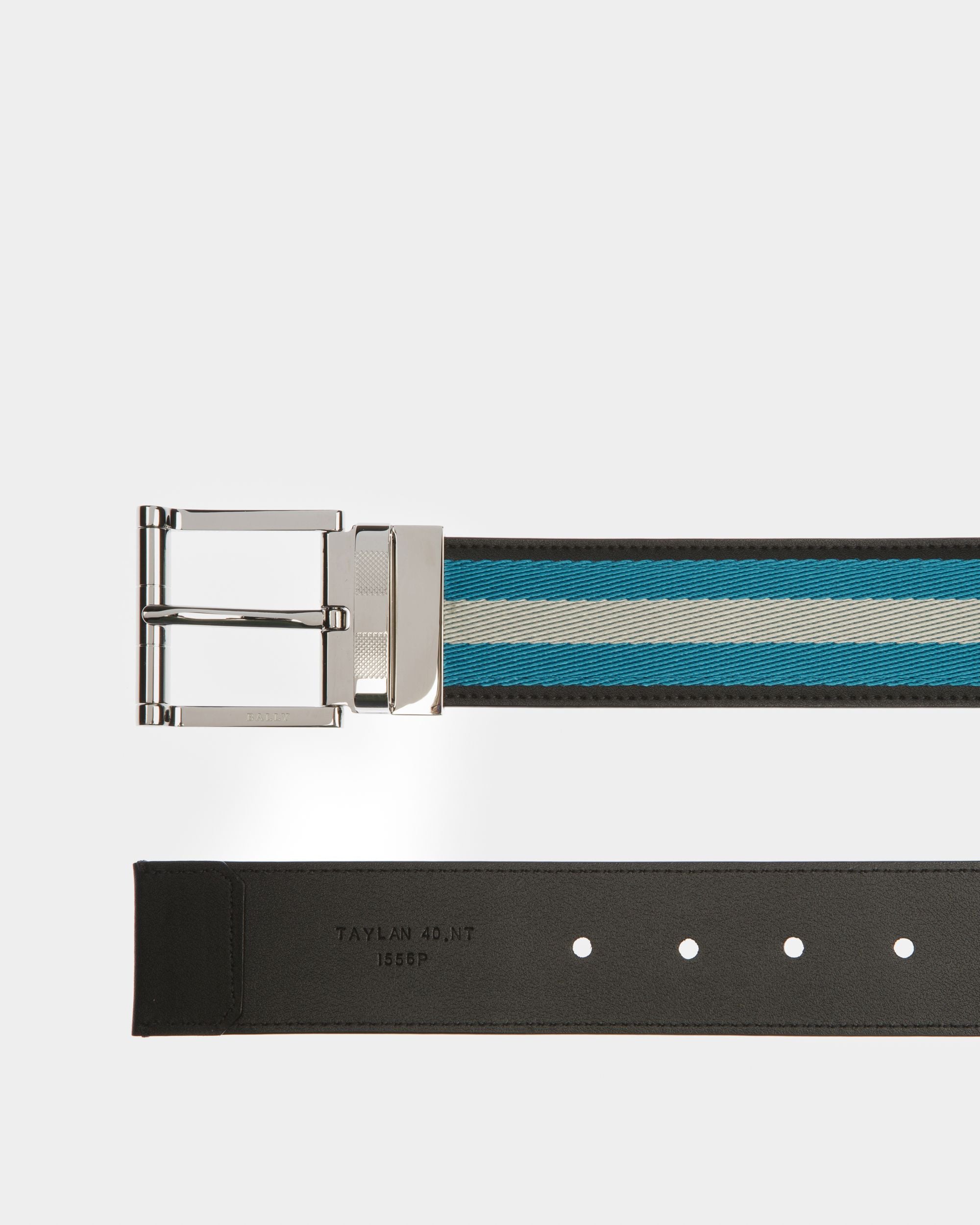 Taylan 40 Mm Breiter Gürtel Aus Leder Und Textil In Blau Und Elfenbein - Herren - Bally - 02