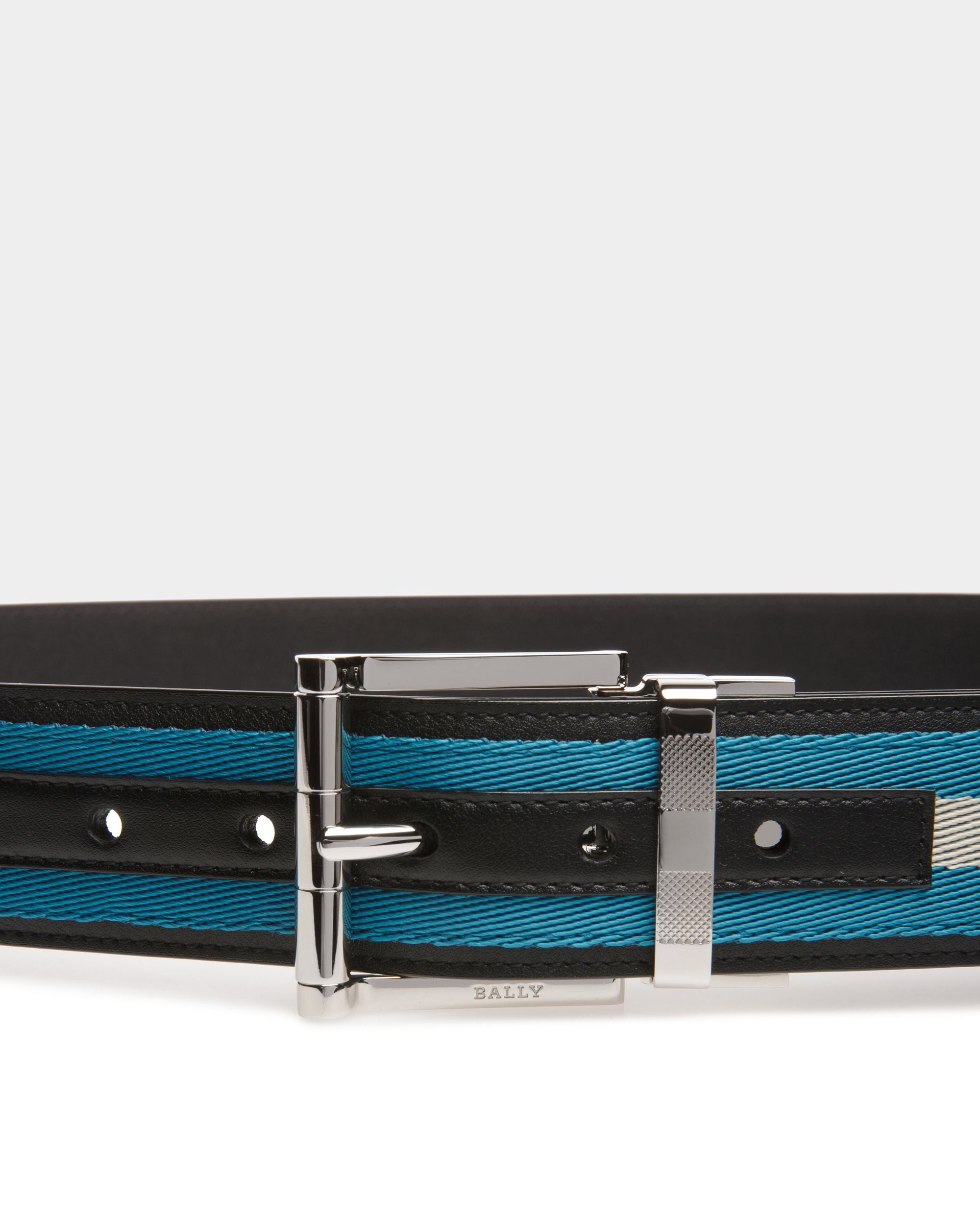Taylan 40 Mm Breiter Gürtel Aus Leder Und Textil In Blau Und Elfenbein - Herren - Bally - 03