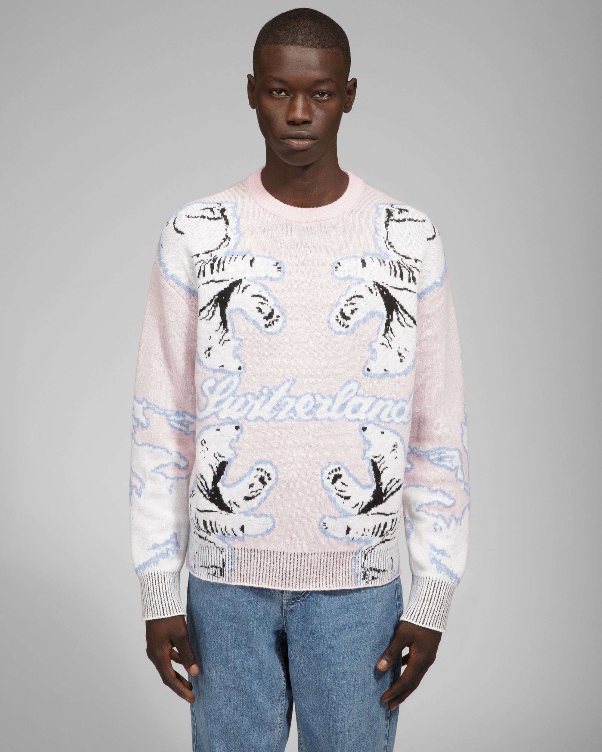 Pullover Bear Rundhalspullover Aus Merinowolle In Rosa & Elfenbein - Herren - Bally - 03