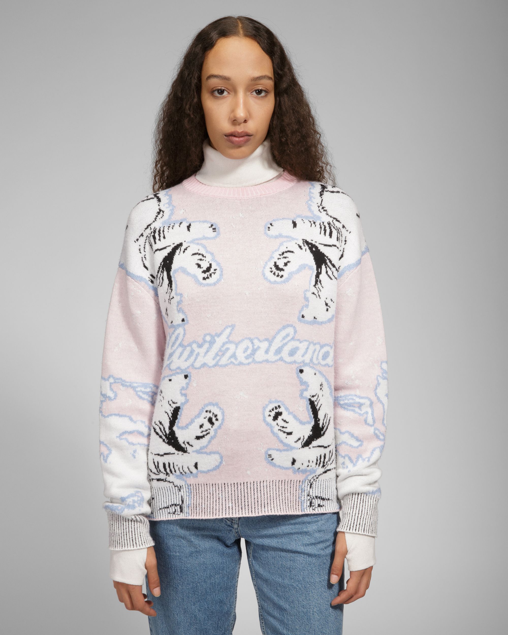 Pullover Bear Rundhalspullover Aus Merinowolle In Rosa & Elfenbein - Herren - Bally - 06
