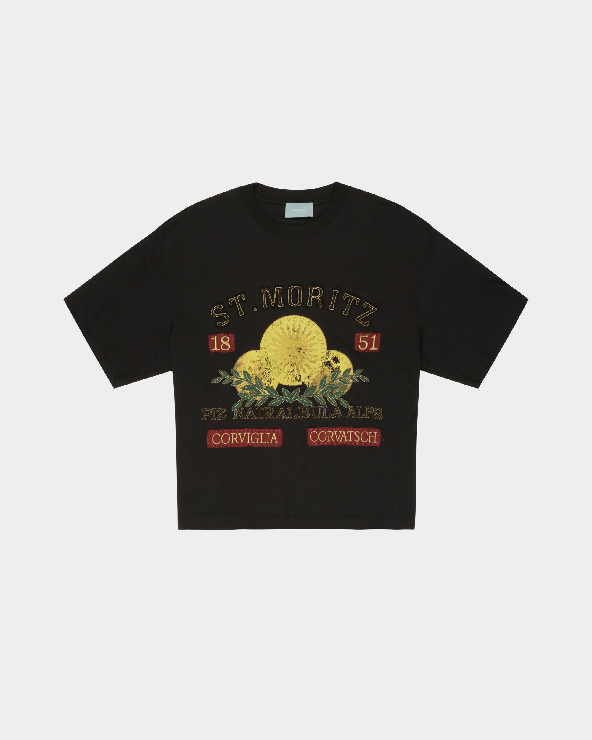 T-Shirt Aus Schwarzer Baumwolle Mit St. Moritz Print Aus Der Curling Kollektion - Herren - Bally - 01