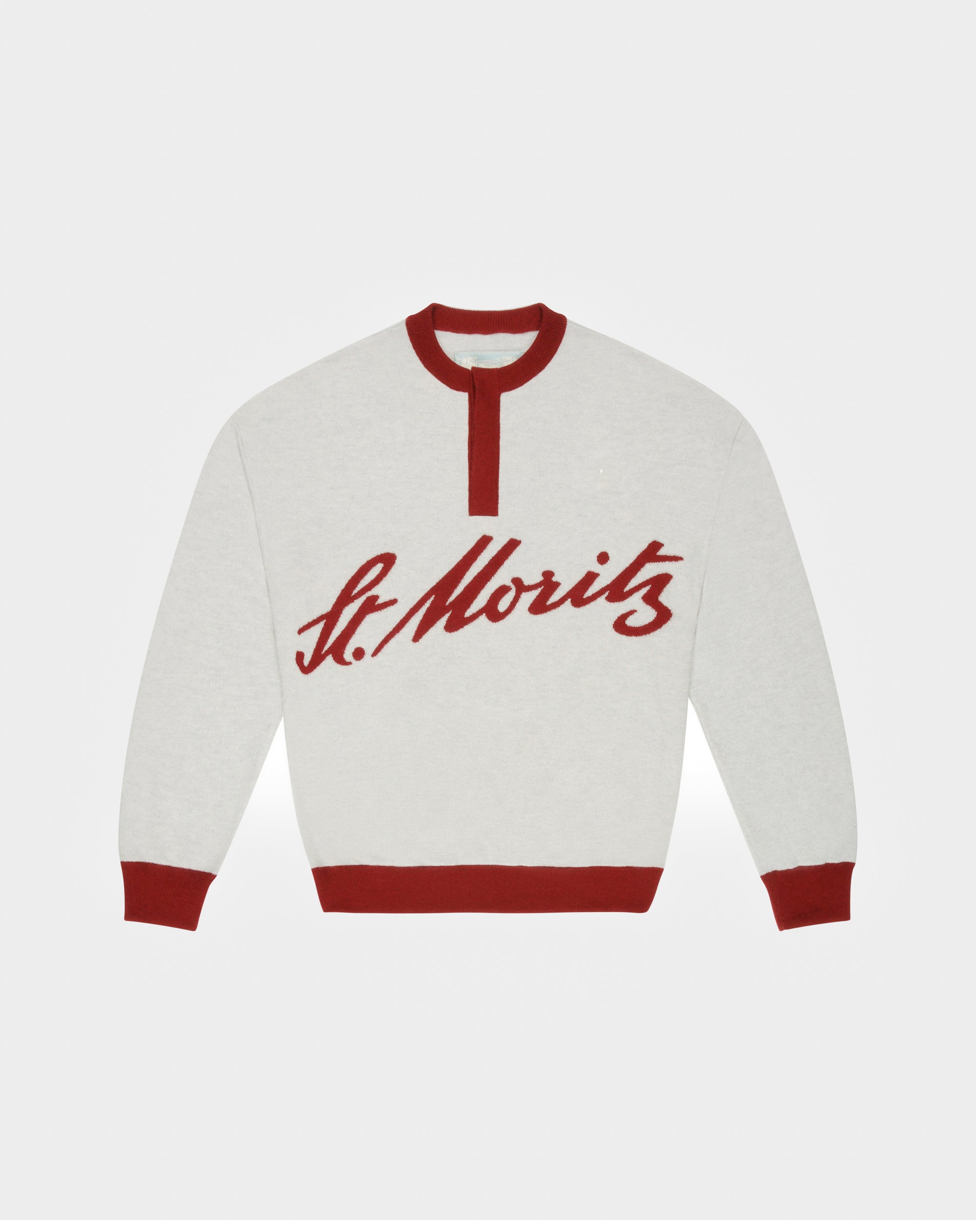 Sweatshirt Für Herren Mit V-Ausschnitt Aus Kaschmir In Light Grey Und Rot Aus Der Curling Kollektion - Herren - Bally - 01