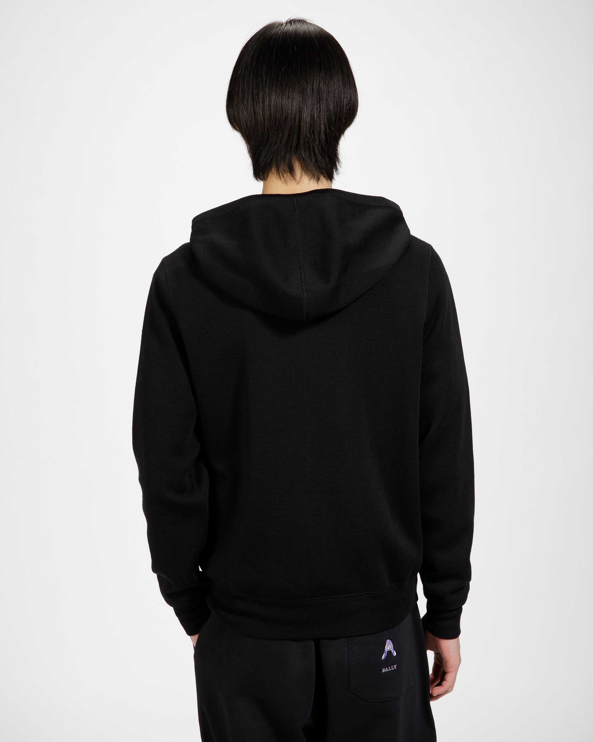 Hoodie Mit Kaninchen-Logo Kapuzen-Sweatjacke Aus Merinowolle In Schwarz - Herren - Bally - 02