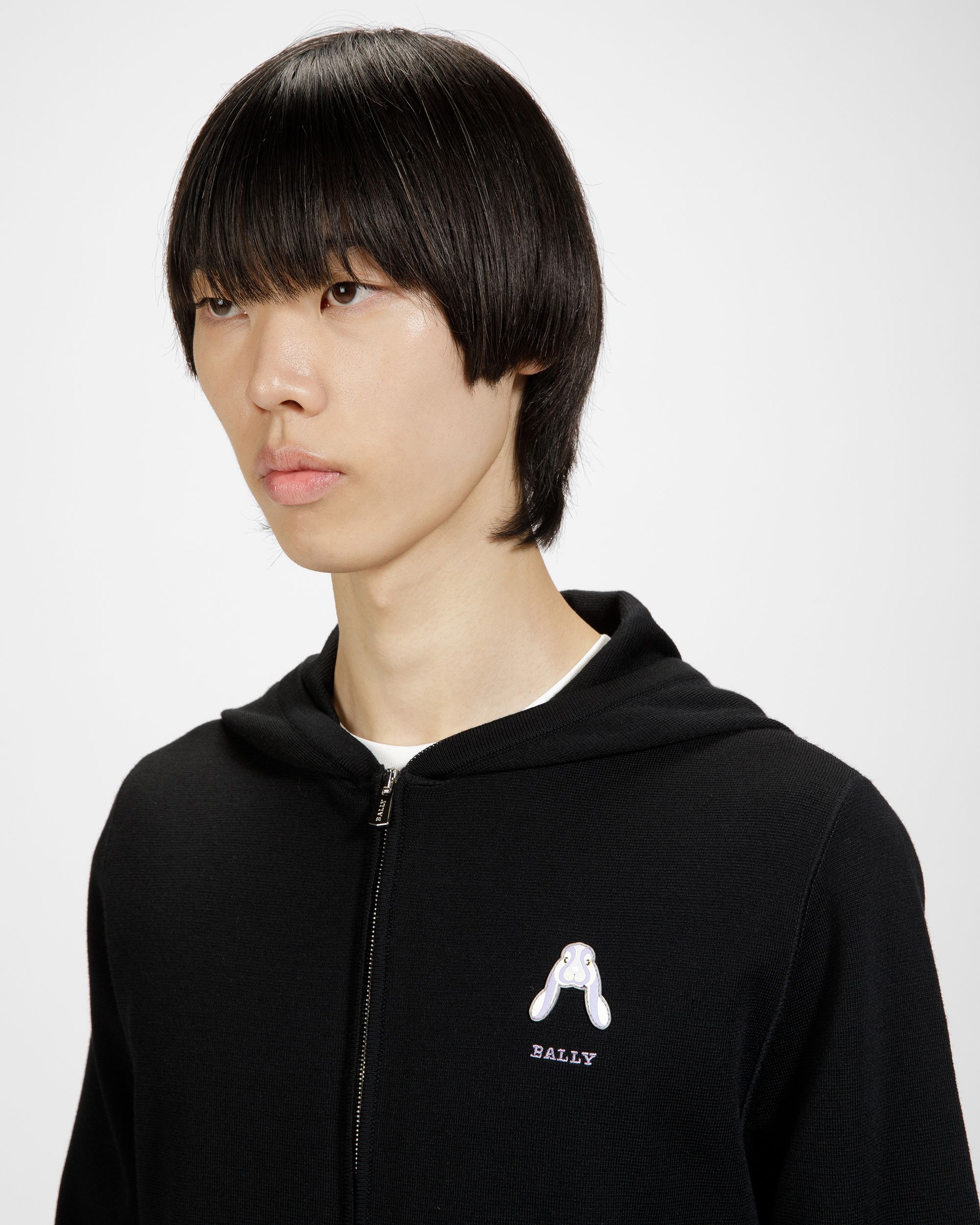 Hoodie Mit Kaninchen-Logo Kapuzen-Sweatjacke Aus Merinowolle In Schwarz - Herren - Bally - 03
