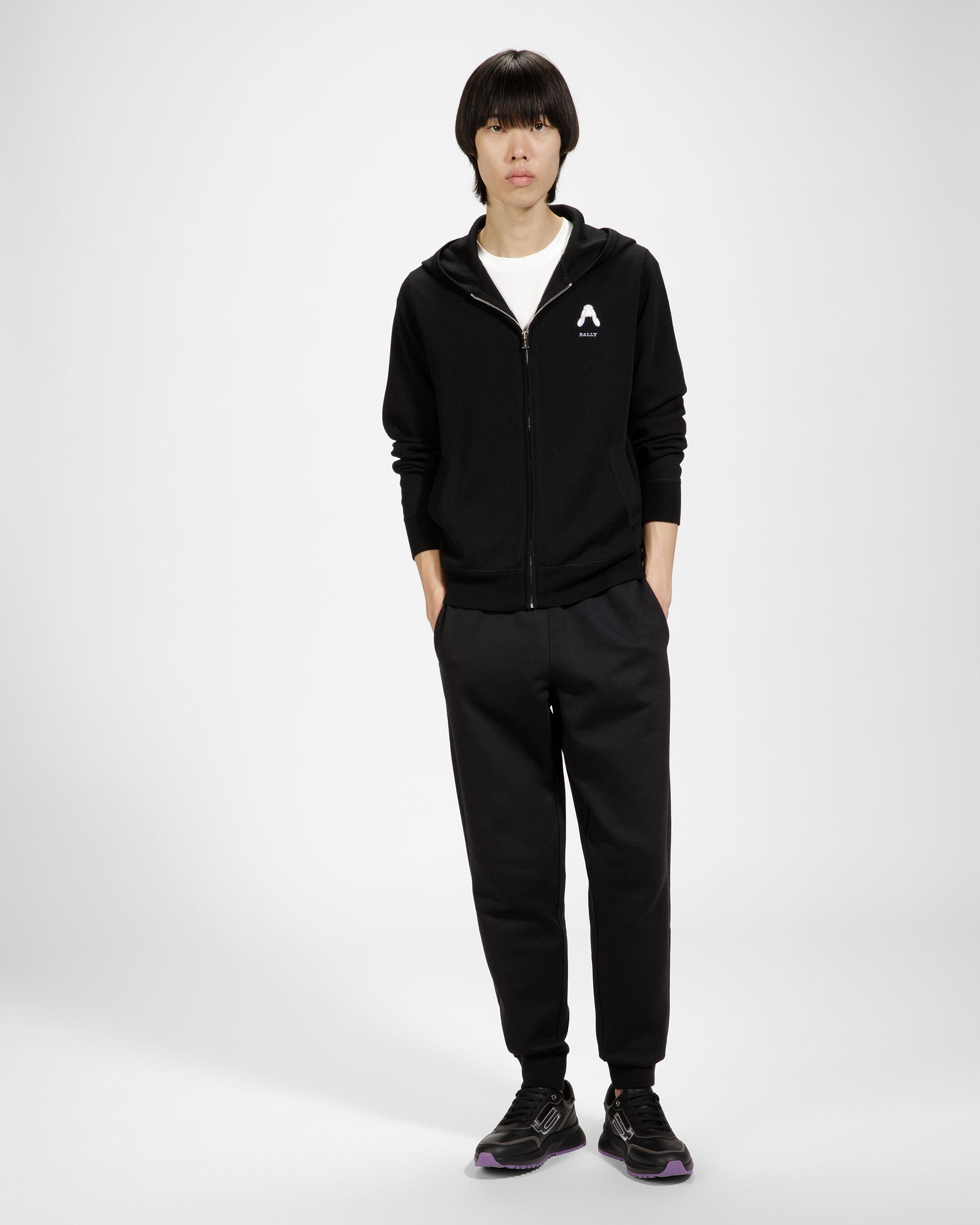 Hoodie Mit Kaninchen-Logo Kapuzen-Sweatjacke Aus Merinowolle In Schwarz - Herren - Bally - 04