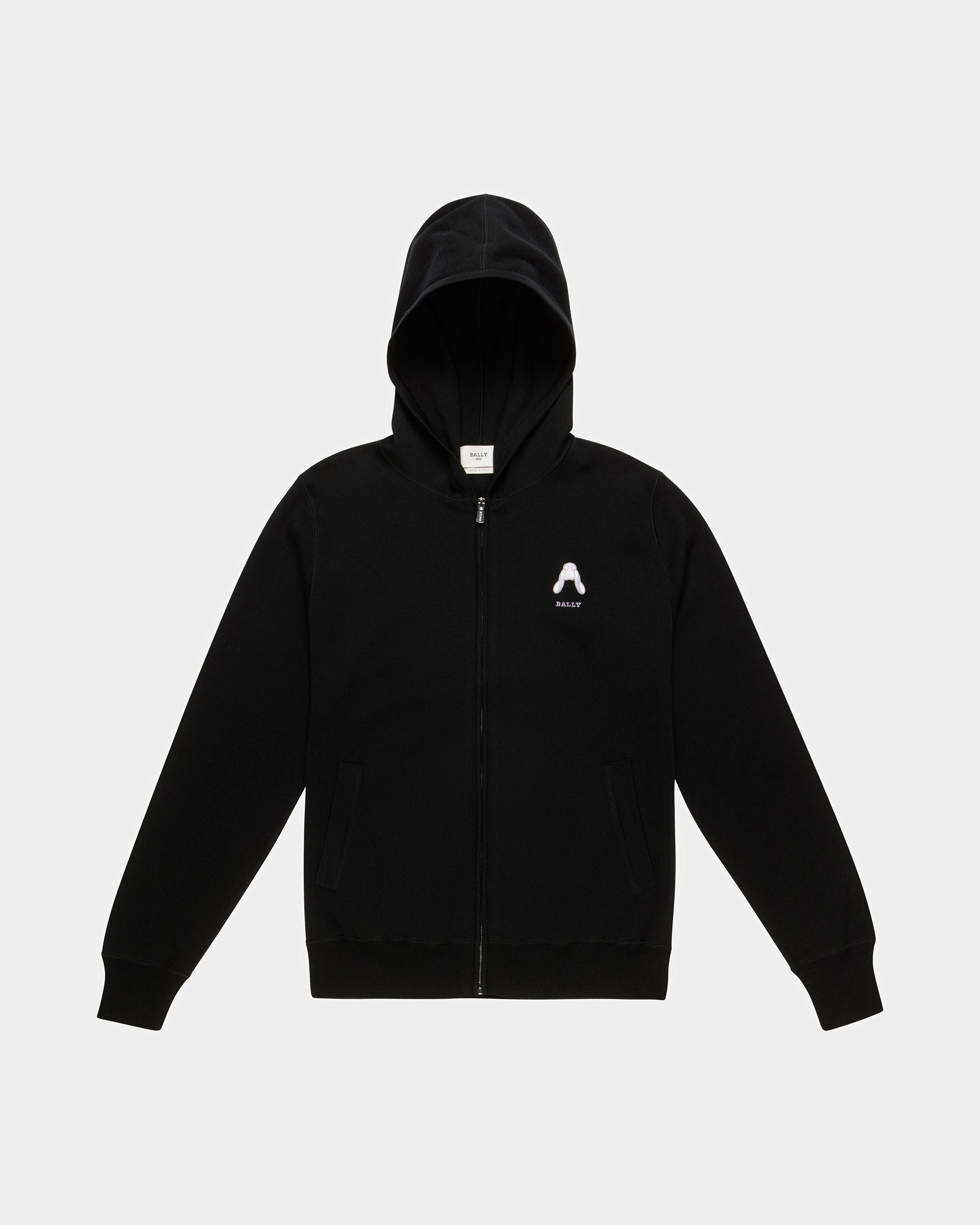 Hoodie Mit Kaninchen-Logo Kapuzen-Sweatjacke Aus Merinowolle In Schwarz - Herren - Bally - 05