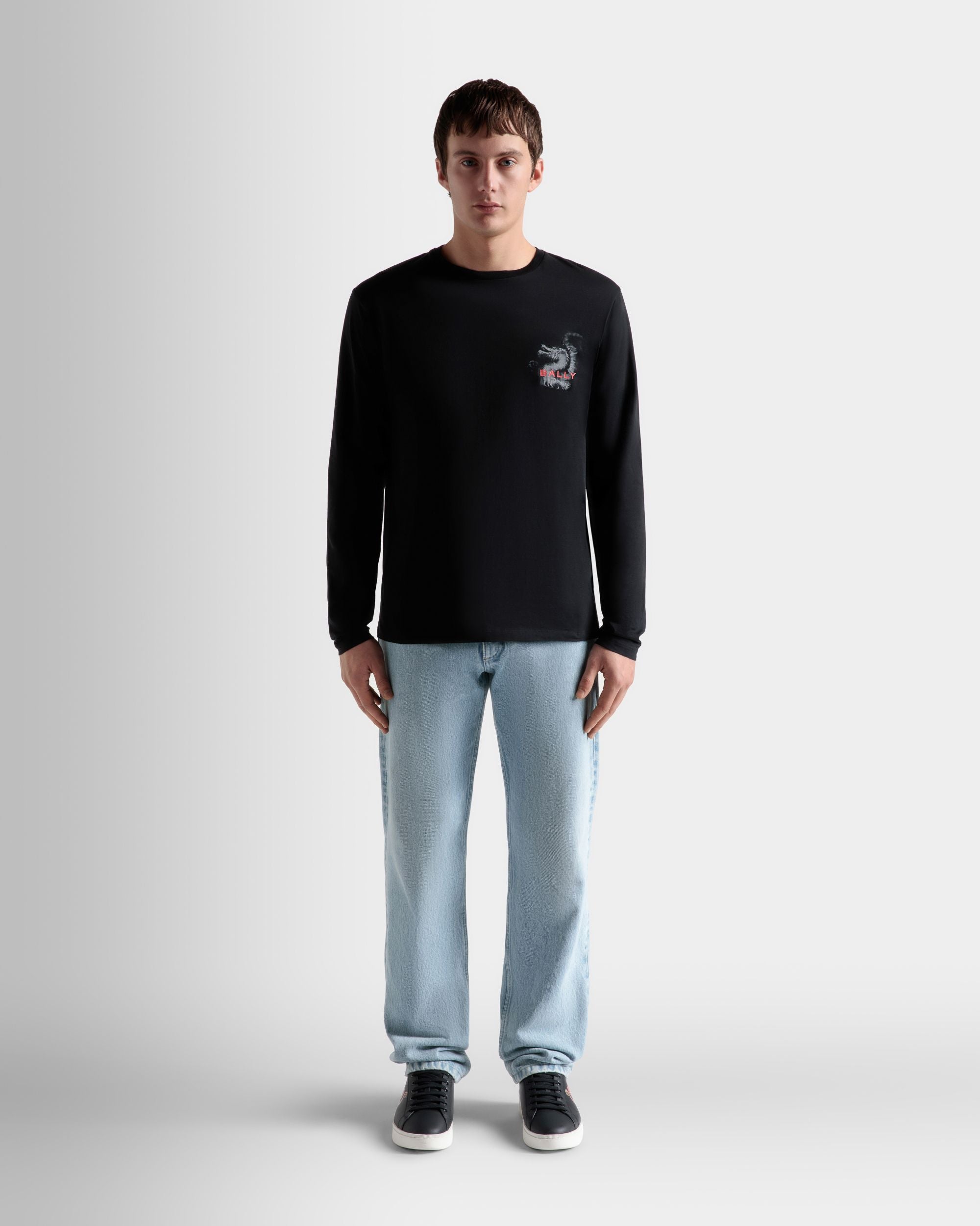 Langarm-T-Shirt Aus Baumwolle In Schwarz - Herren - Bally - 02