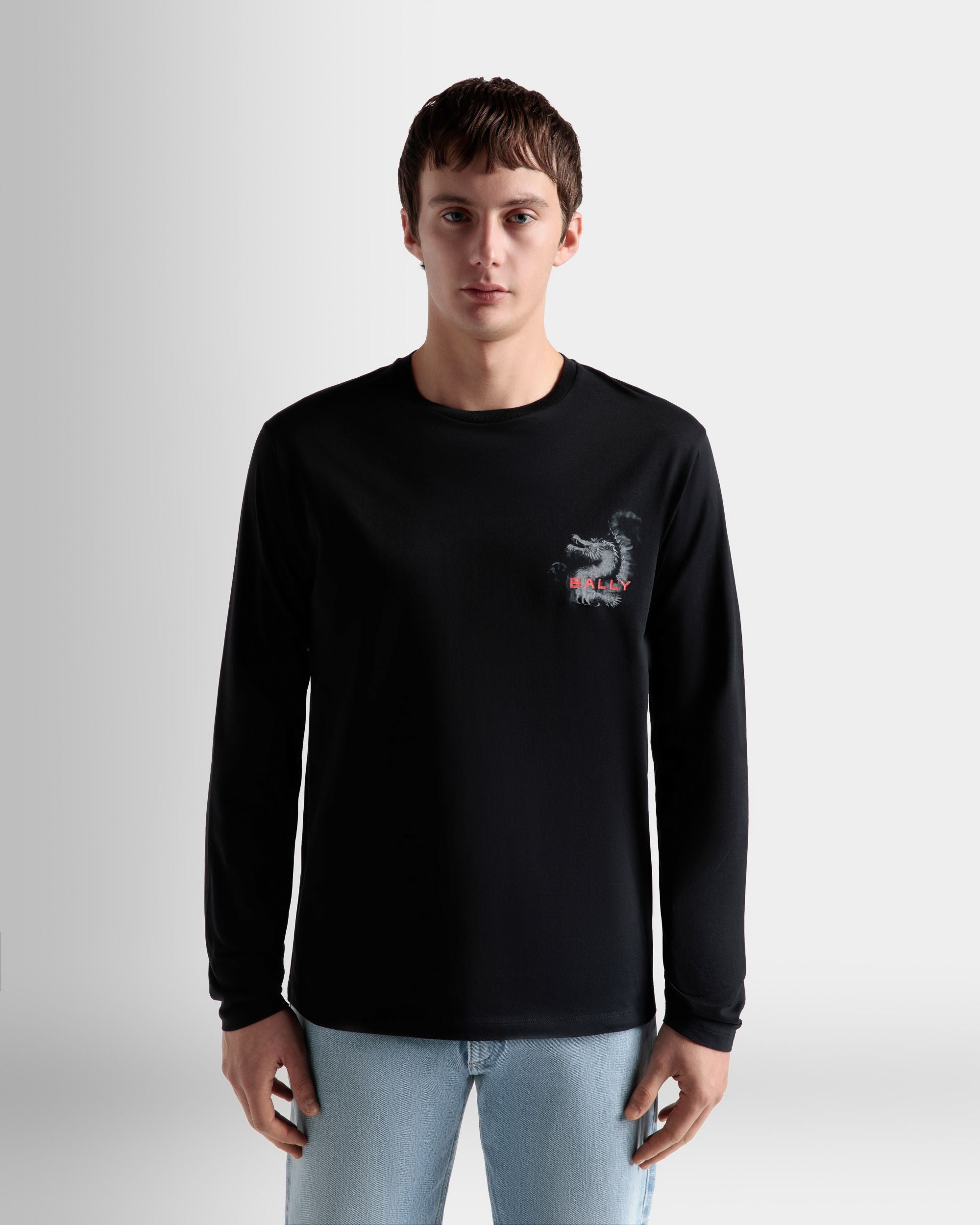 Langarm-T-Shirt Aus Baumwolle In Schwarz - Herren - Bally - 03